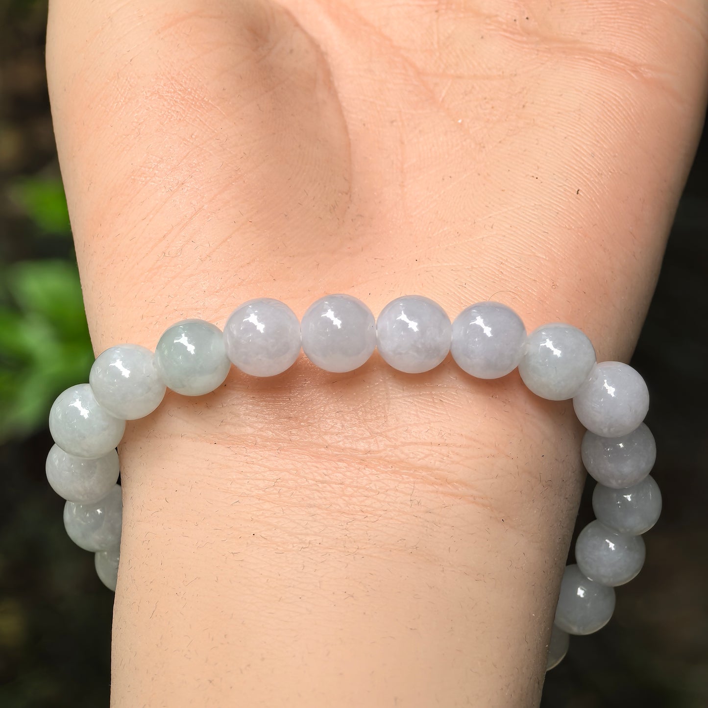 Natural Grade-A Glutinous Pale Green Jadeite Bead Bracelet · Burmese Jade 8.5mm