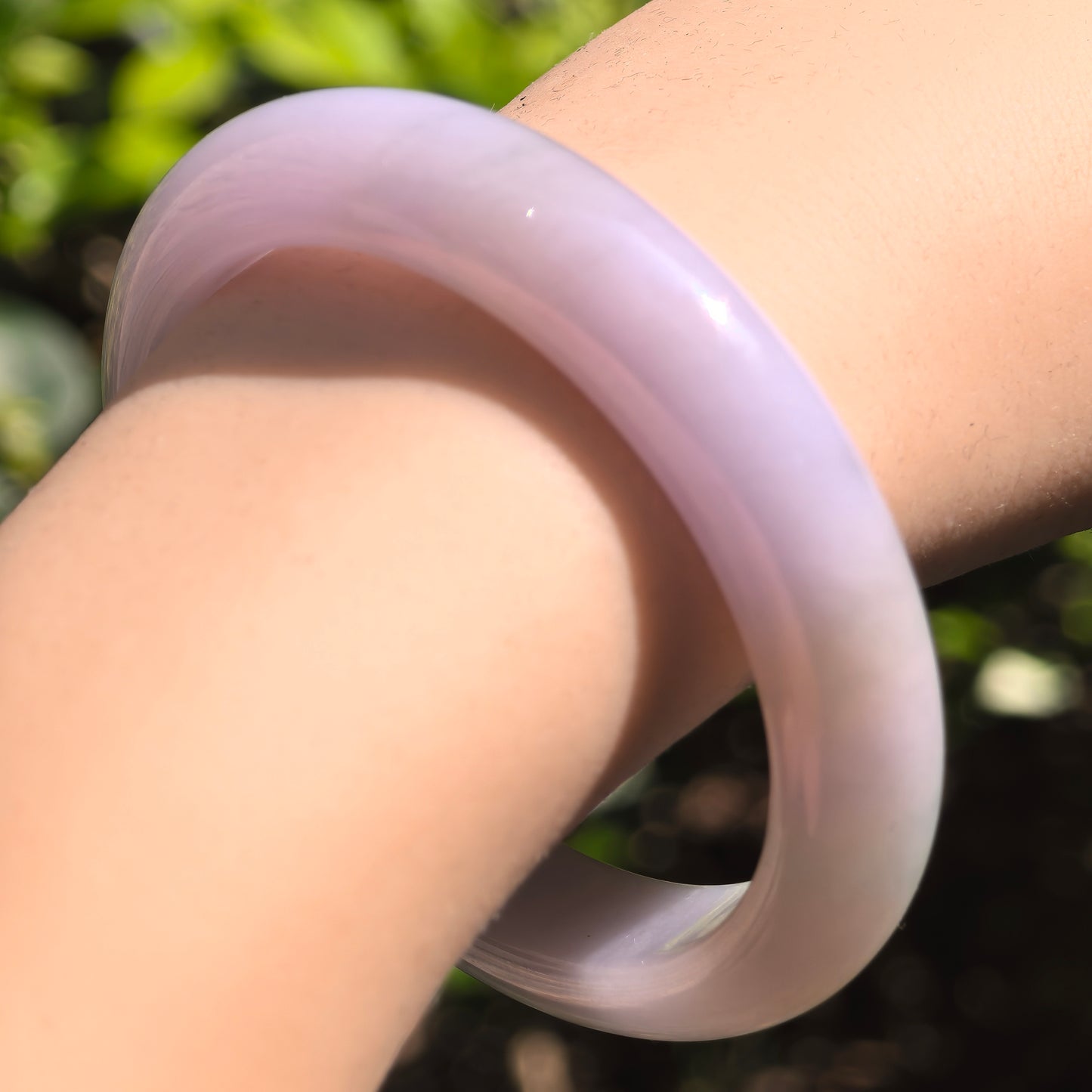 Natural Grade-A Glutinous Lavender D-Shaped Jadeite Bangle · Burmese Jade 55mm
