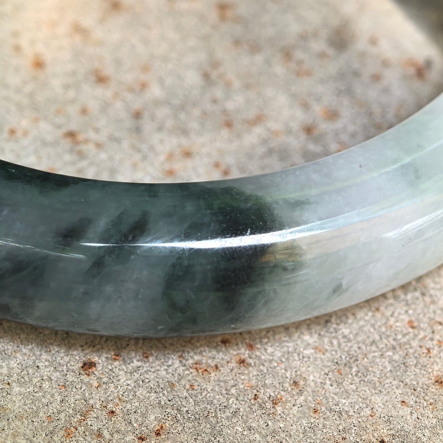 Natural Grade-A Glutinous Ink Green Floating Flower D-Shape Jadeite Bangle · Burmese Jade 62mm