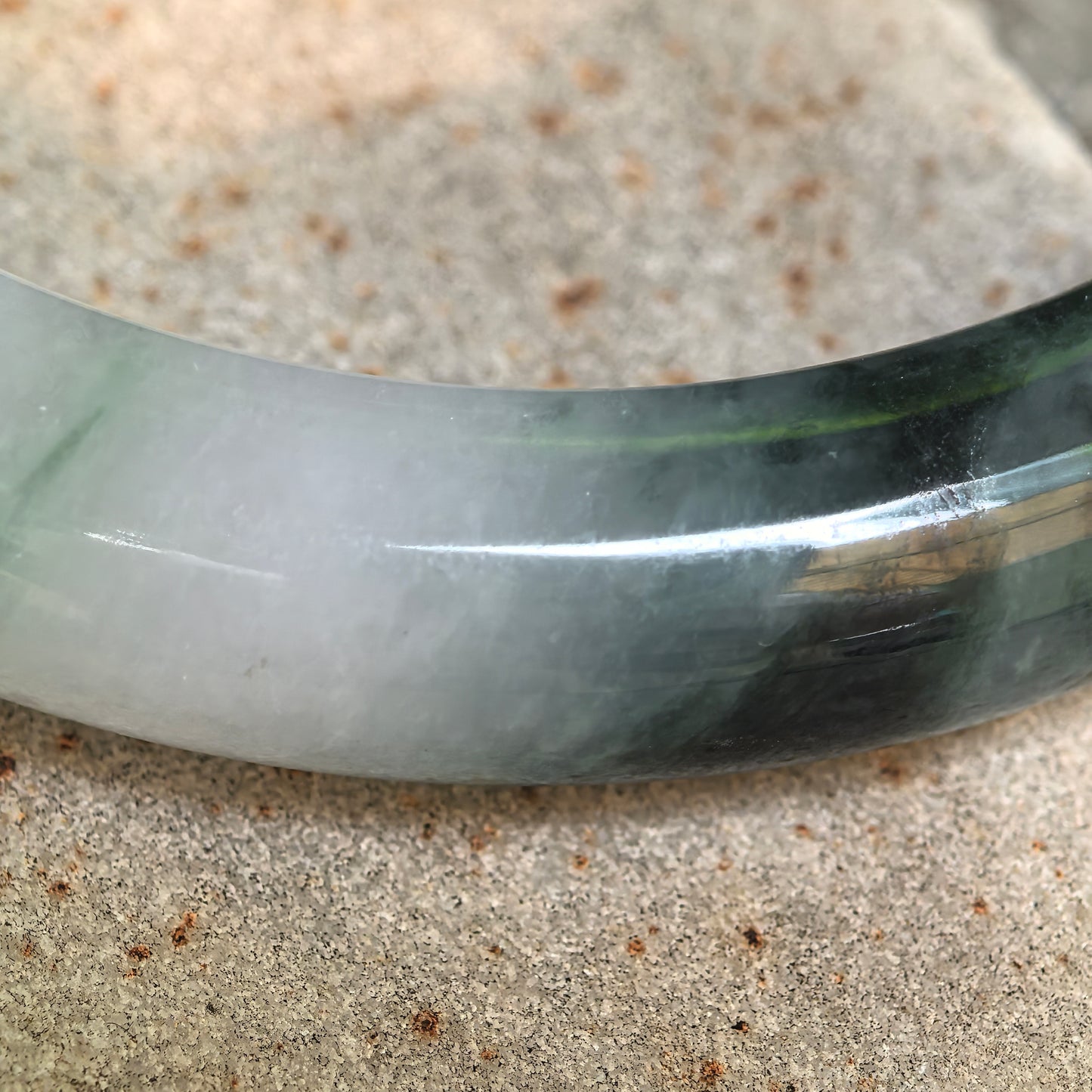 Natural Grade-A Glutinous Ink Green Floating Flower D-Shape Jadeite Bangle · Burmese Jade 62mm