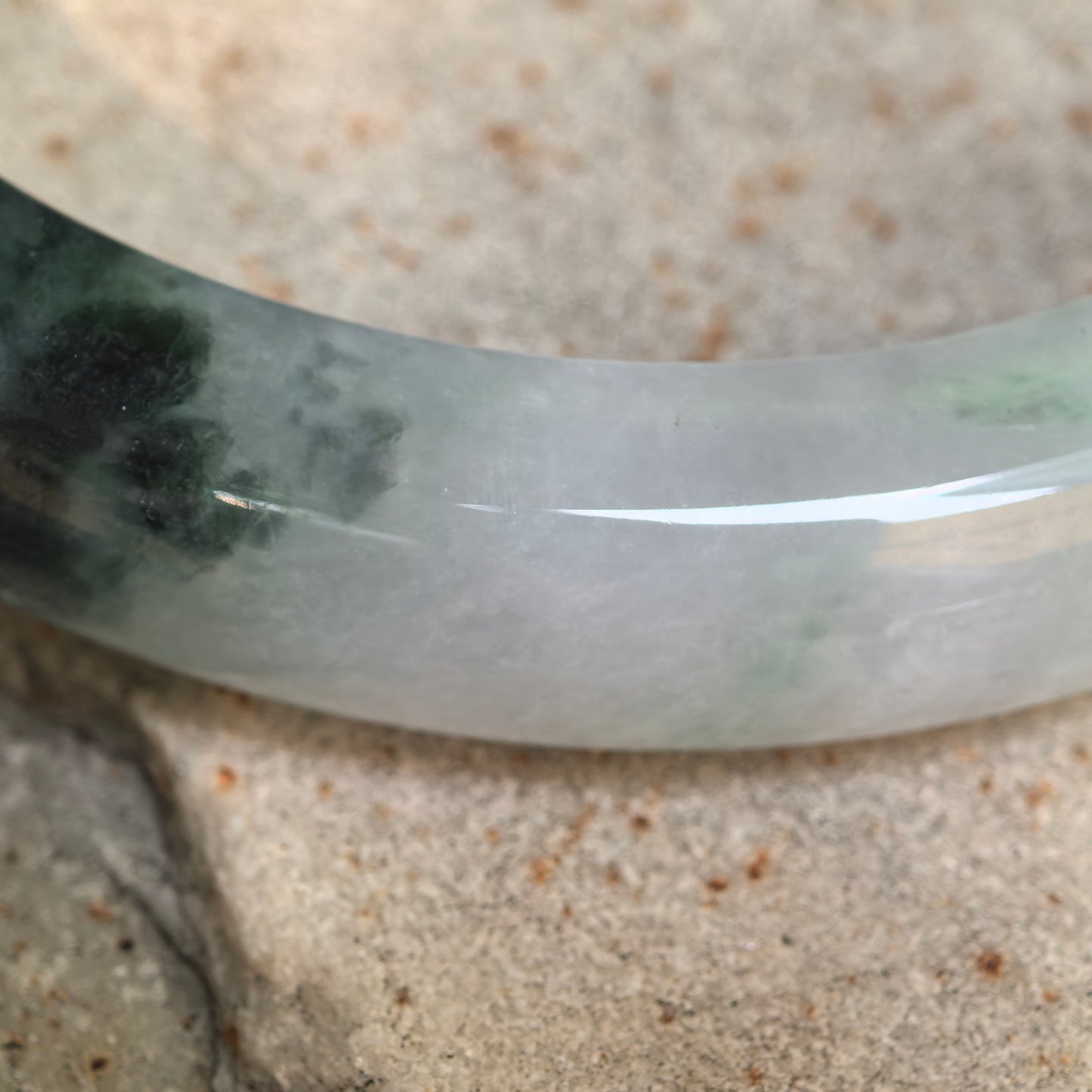 Natural Grade-A Glutinous Ink Green Floating Flower D-Shape Jadeite Bangle · Burmese Jade 62mm