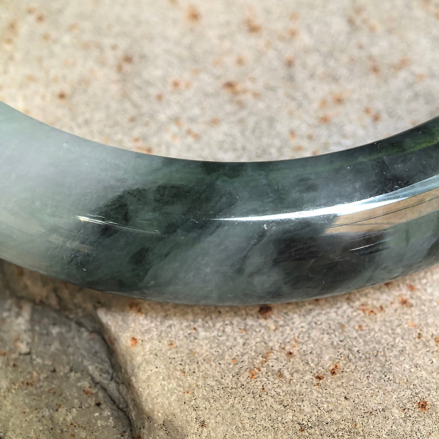 Natural Grade-A Glutinous Ink Green Floating Flower D-Shape Jadeite Bangle · Burmese Jade 62mm