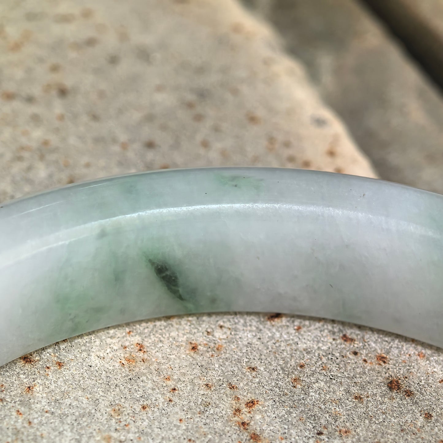 Natural Grade-A Glutinous Ink Green Floating Flower D-Shape Jadeite Bangle · Burmese Jade 62mm