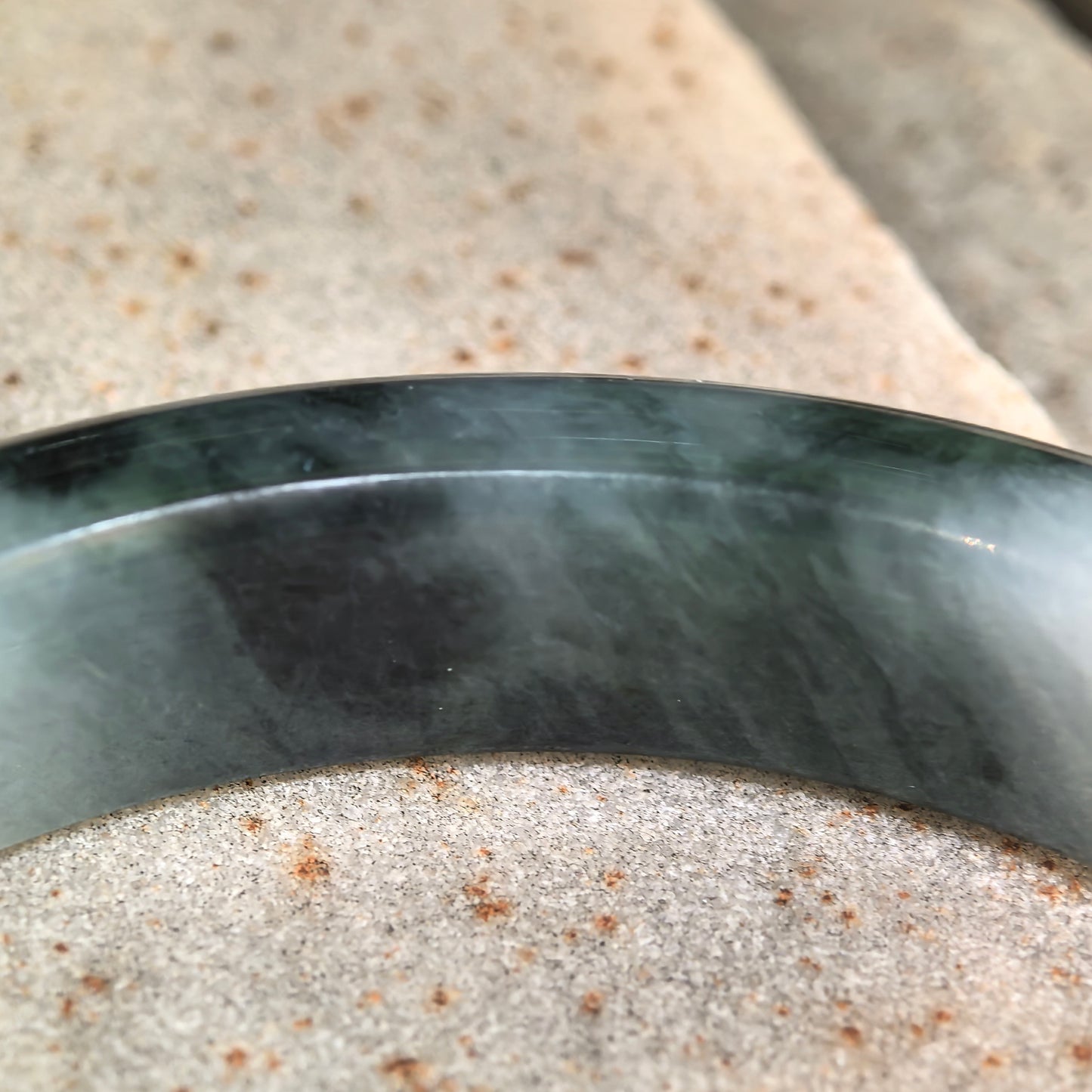 Natural Grade-A Glutinous Ink Green Floating Flower D-Shape Jadeite Bangle · Burmese Jade 62mm