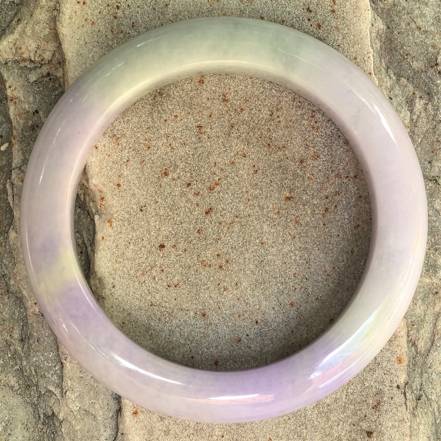 Natural Grade-A Glutinous Purple Green D-Shape Jadeite Bangle · Burmese Jade 54mm