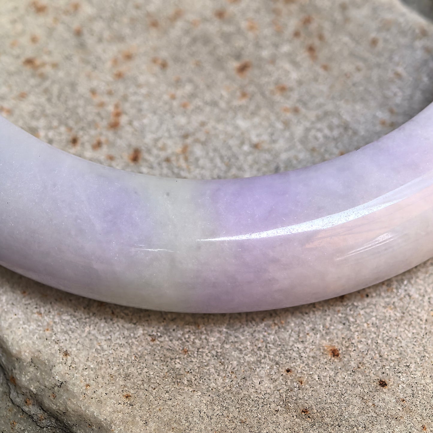 Natural Grade-A Glutinous Purple Green D-Shape Jadeite Bangle · Burmese Jade 54mm