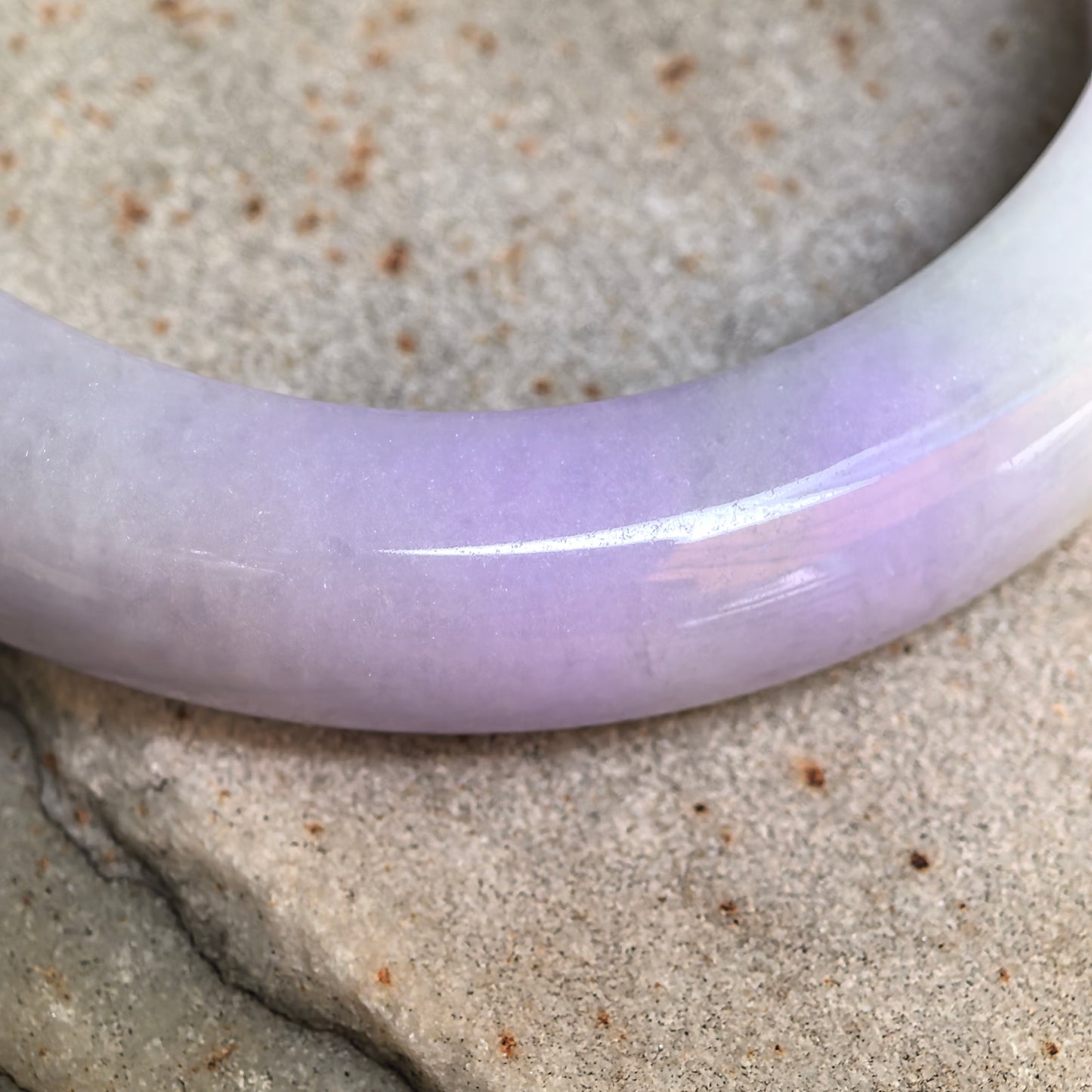 Natural Grade-A Glutinous Purple Green D-Shape Jadeite Bangle · Burmese Jade 54mm