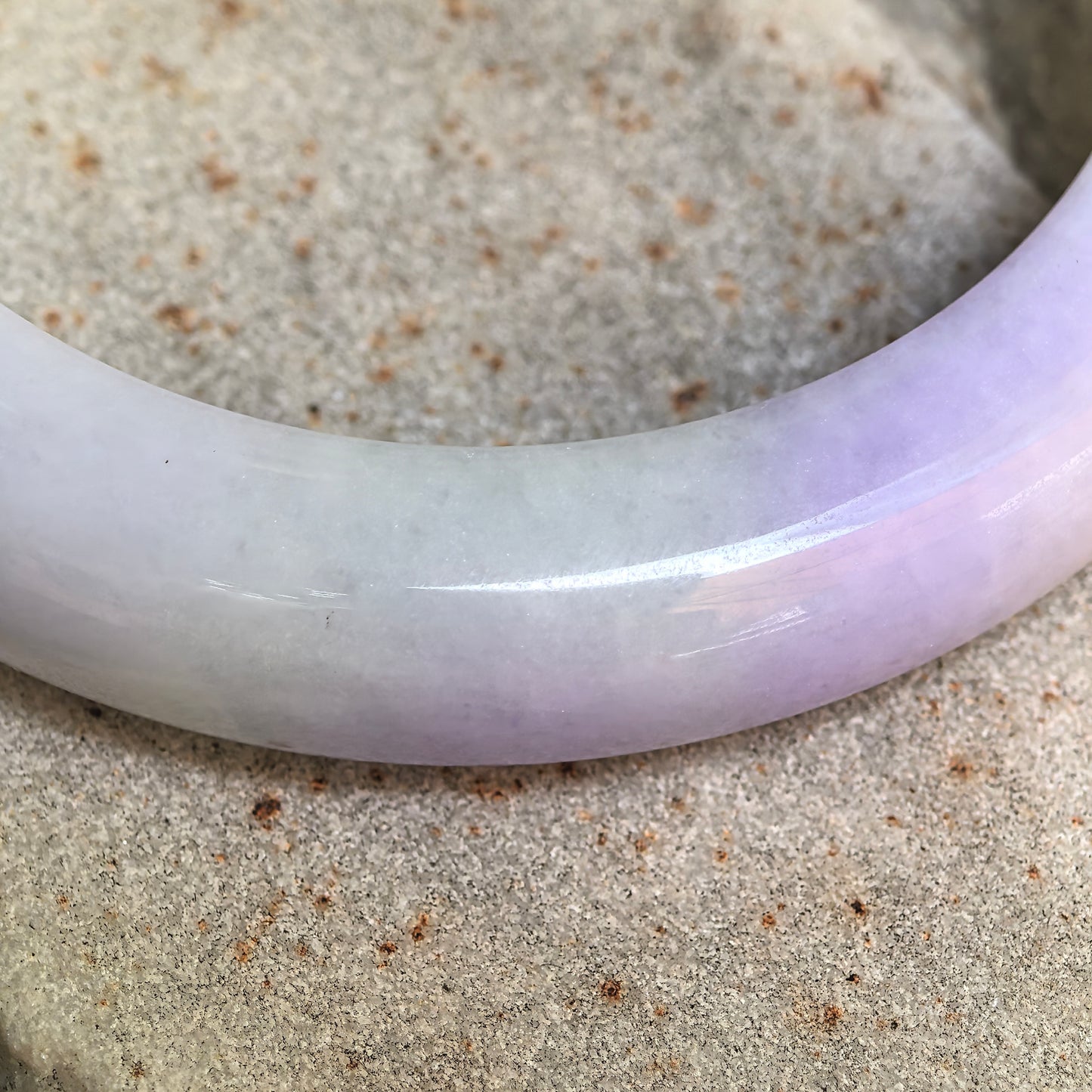 Natural Grade-A Glutinous Purple Green D-Shape Jadeite Bangle · Burmese Jade 54mm