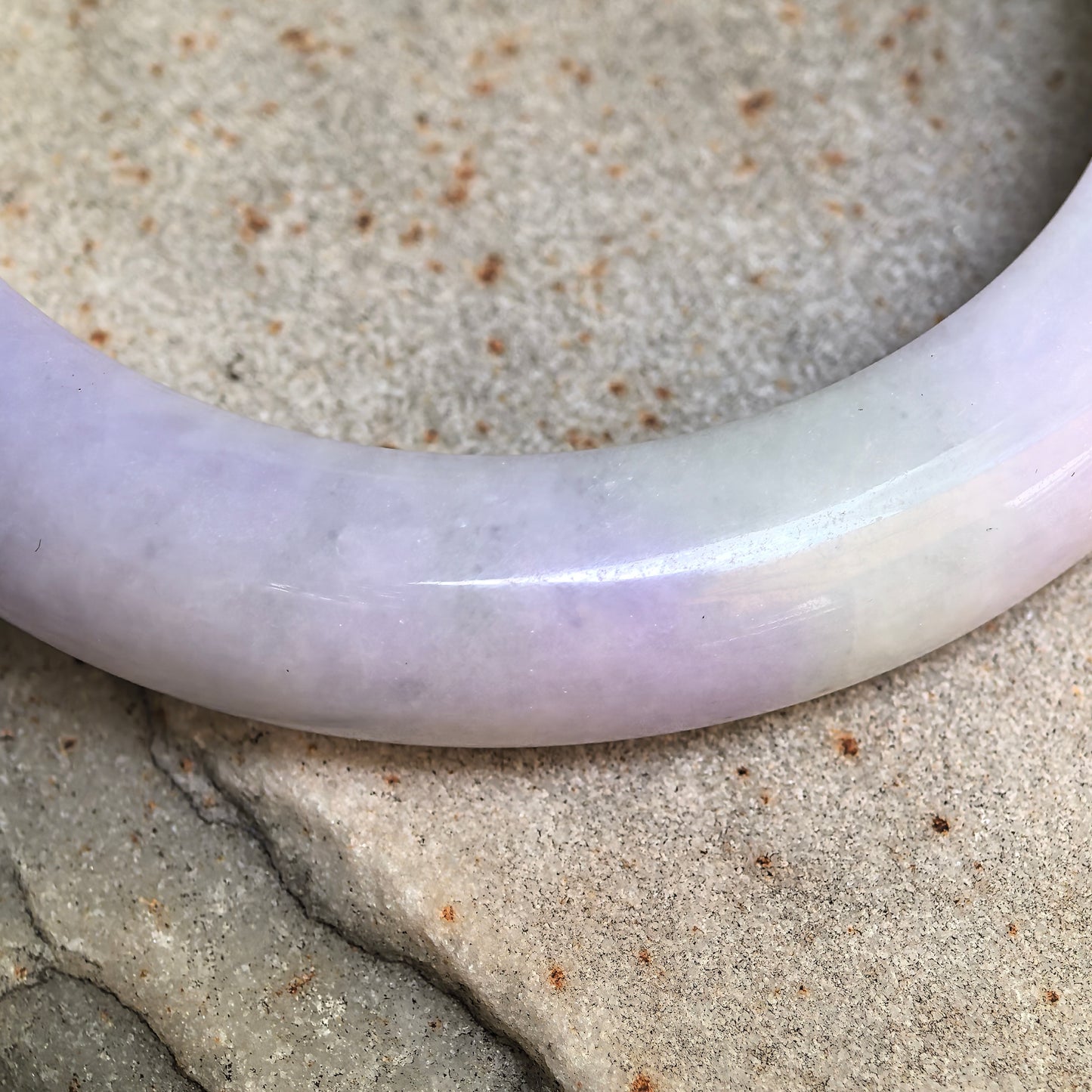 Natural Grade-A Glutinous Purple Green D-Shape Jadeite Bangle · Burmese Jade 54mm