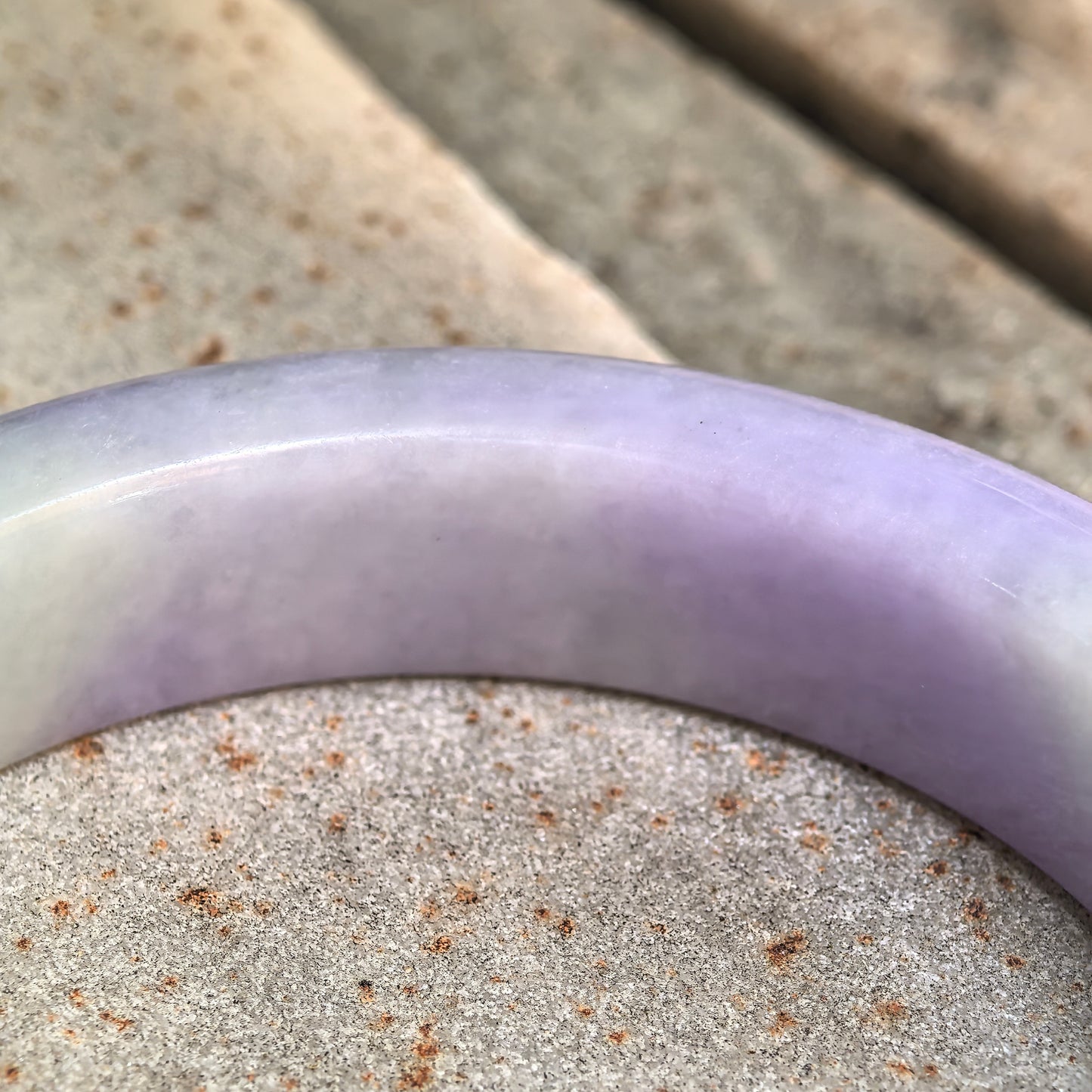 Natural Grade-A Glutinous Purple Green D-Shape Jadeite Bangle · Burmese Jade 54mm