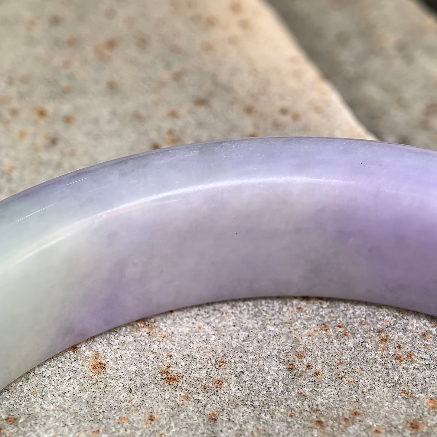 Natural Grade-A Glutinous Purple Green D-Shape Jadeite Bangle · Burmese Jade 54mm
