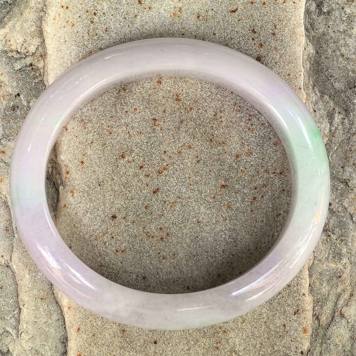 Natural Grade-A Glutinous Purple Green Oval Jadeite Bangle · Burmese Jade 50mm
