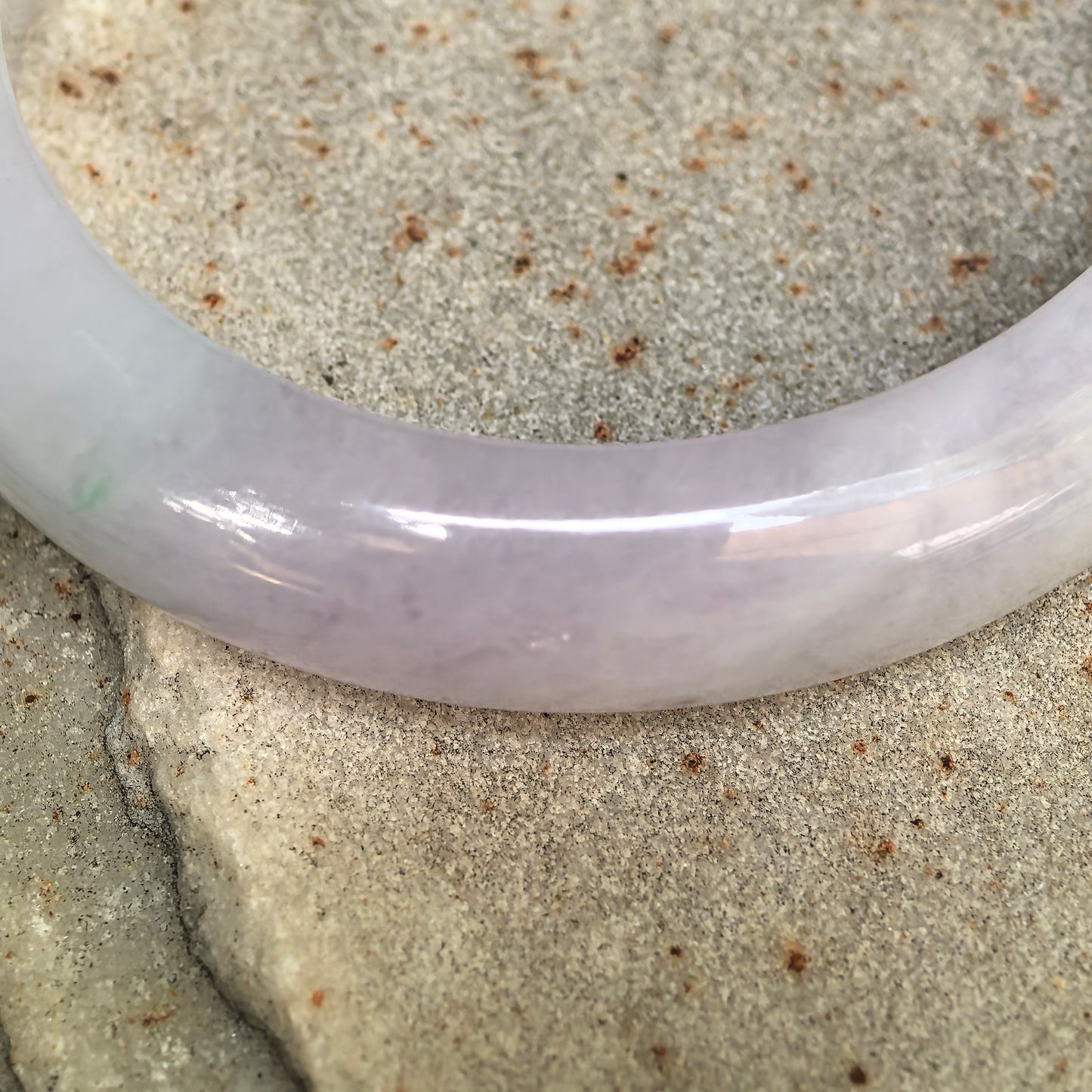 Natural Grade-A Glutinous Purple Green Oval Jadeite Bangle · Burmese Jade 50mm