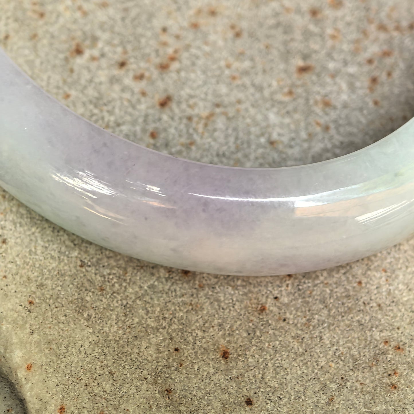 Natural Grade-A Glutinous Purple Green Oval Jadeite Bangle · Burmese Jade 50mm