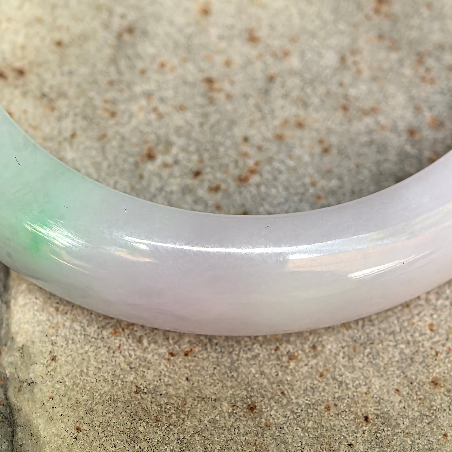 Natural Grade-A Glutinous Purple Green Oval Jadeite Bangle · Burmese Jade 50mm