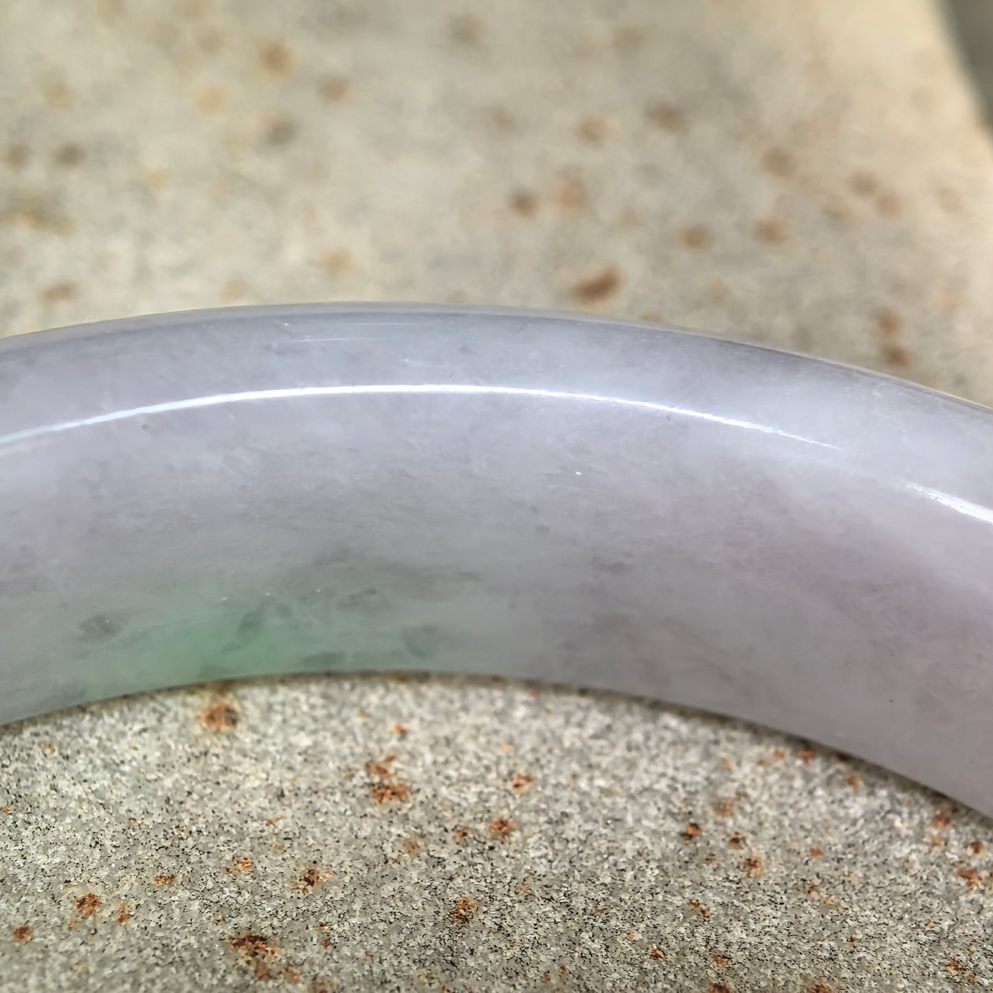 Natural Grade-A Glutinous Purple Green Oval Jadeite Bangle · Burmese Jade 50mm