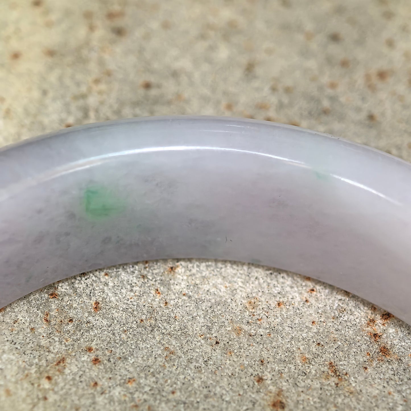 Natural Grade-A Glutinous Purple Green Oval Jadeite Bangle · Burmese Jade 50mm