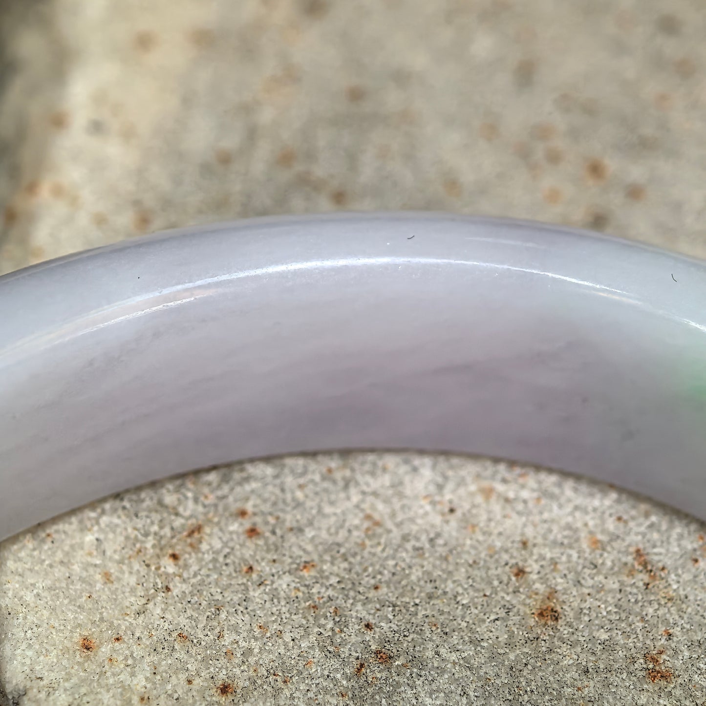 Natural Grade-A Glutinous Purple Green Oval Jadeite Bangle · Burmese Jade 50mm