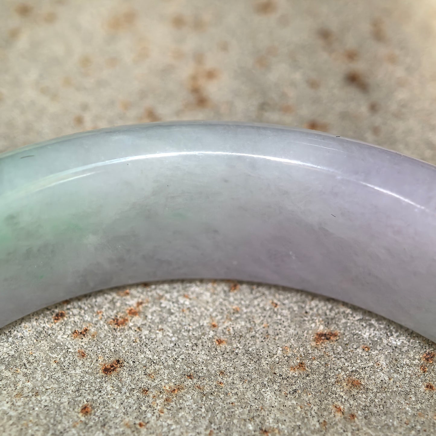 Natural Grade-A Glutinous Purple Green Oval Jadeite Bangle · Burmese Jade 50mm