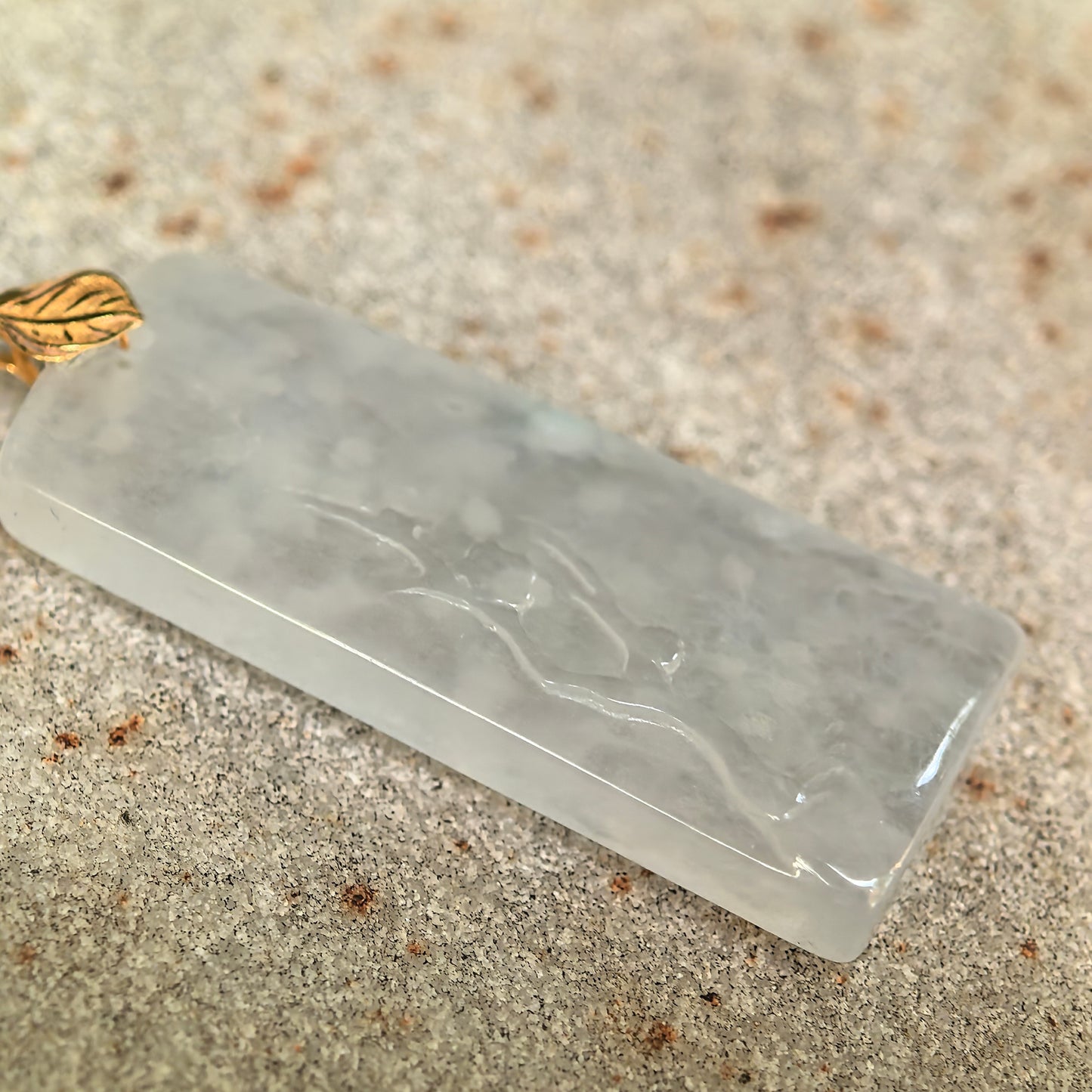 Natural Grade-A Icy Snowflake Cotton Plum Blossom Jadeite Pendant with 18K Gold · Burmese Jade