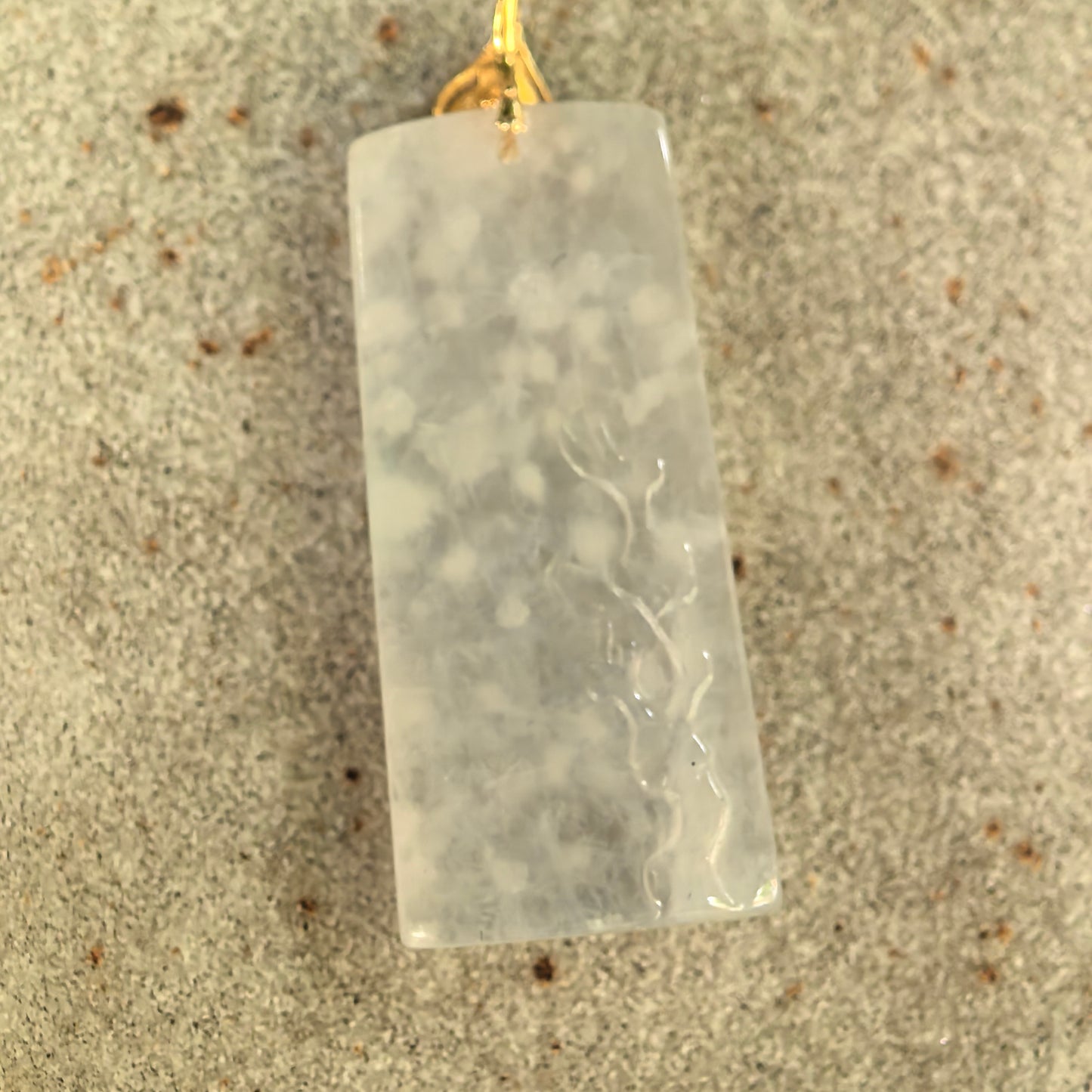 Natural Grade-A Icy Snowflake Cotton Plum Blossom Jadeite Pendant with 18K Gold · Burmese Jade