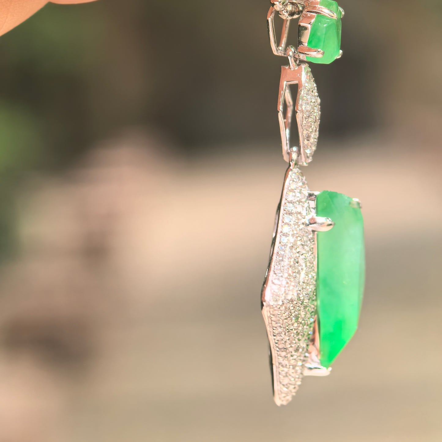 Natural Grade-A Icy Green Rhombus Jadeite Pendant with 18K Gold · Burmese Jade