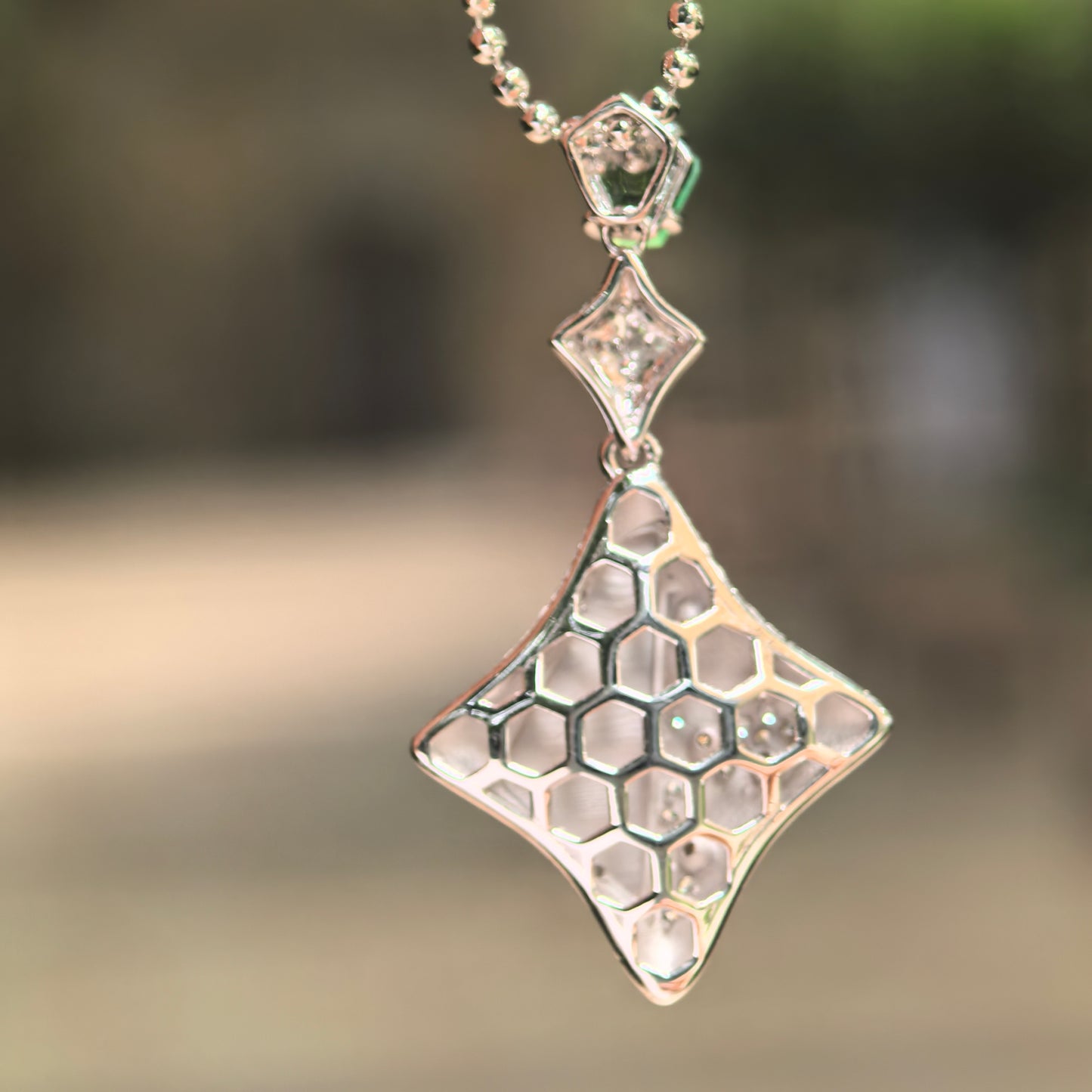 Natural Grade-A Icy Green Rhombus Jadeite Pendant with 18K Gold · Burmese Jade