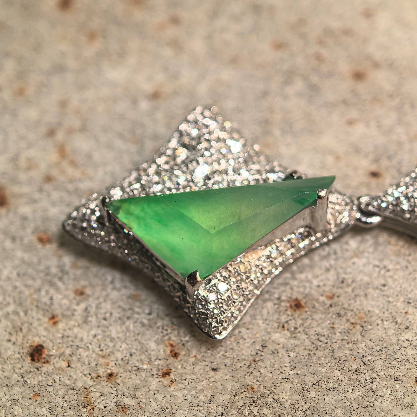 Natural Grade-A Icy Green Rhombus Jadeite Pendant with 18K Gold · Burmese Jade