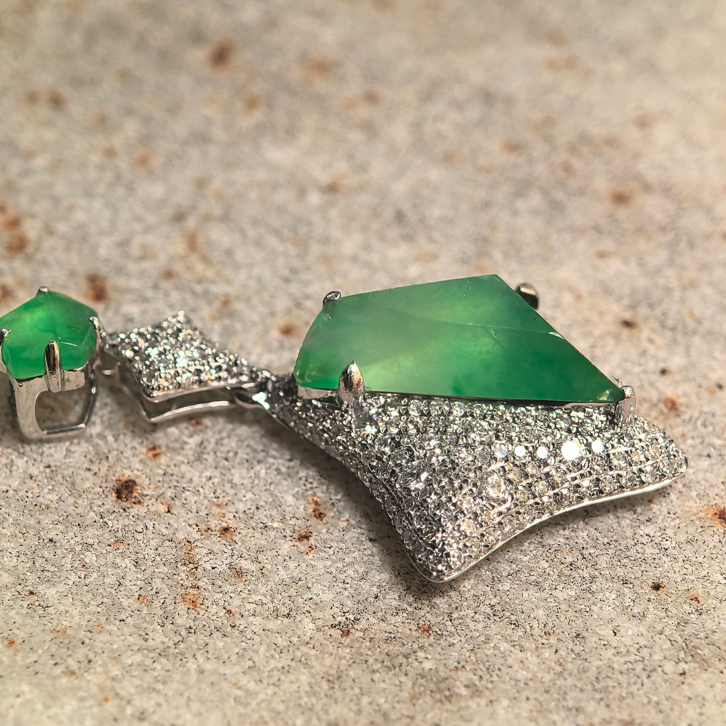 Natural Grade-A Icy Green Rhombus Jadeite Pendant with 18K Gold · Burmese Jade