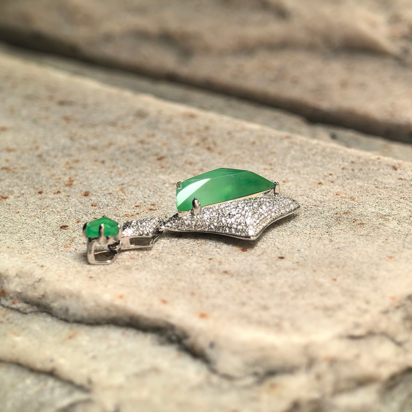 Natural Grade-A Icy Green Rhombus Jadeite Pendant with 18K Gold · Burmese Jade
