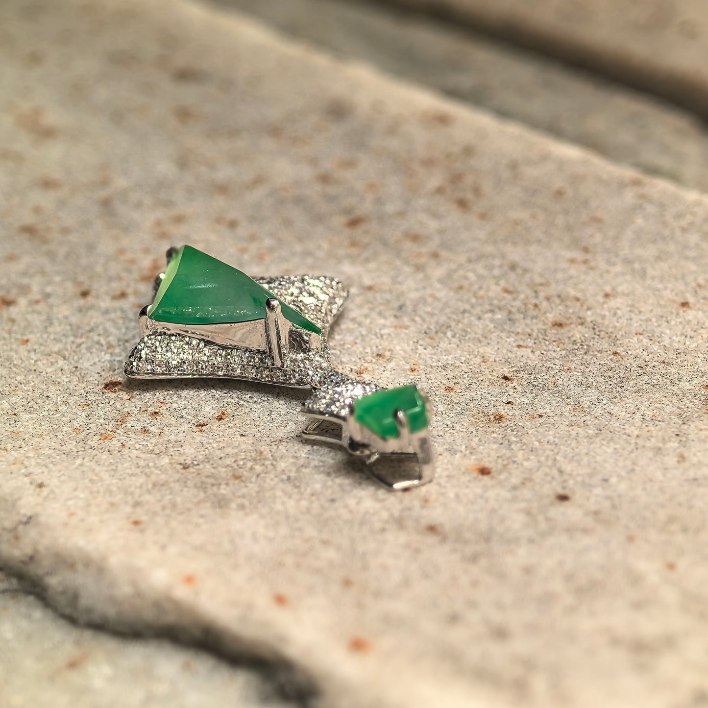 Natural Grade-A Icy Green Rhombus Jadeite Pendant with 18K Gold · Burmese Jade