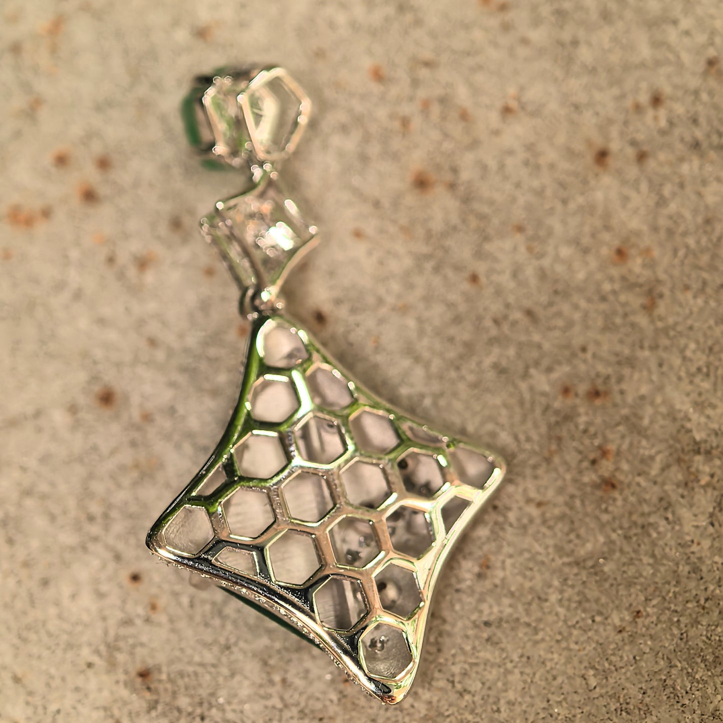 Natural Grade-A Icy Green Rhombus Jadeite Pendant with 18K Gold · Burmese Jade