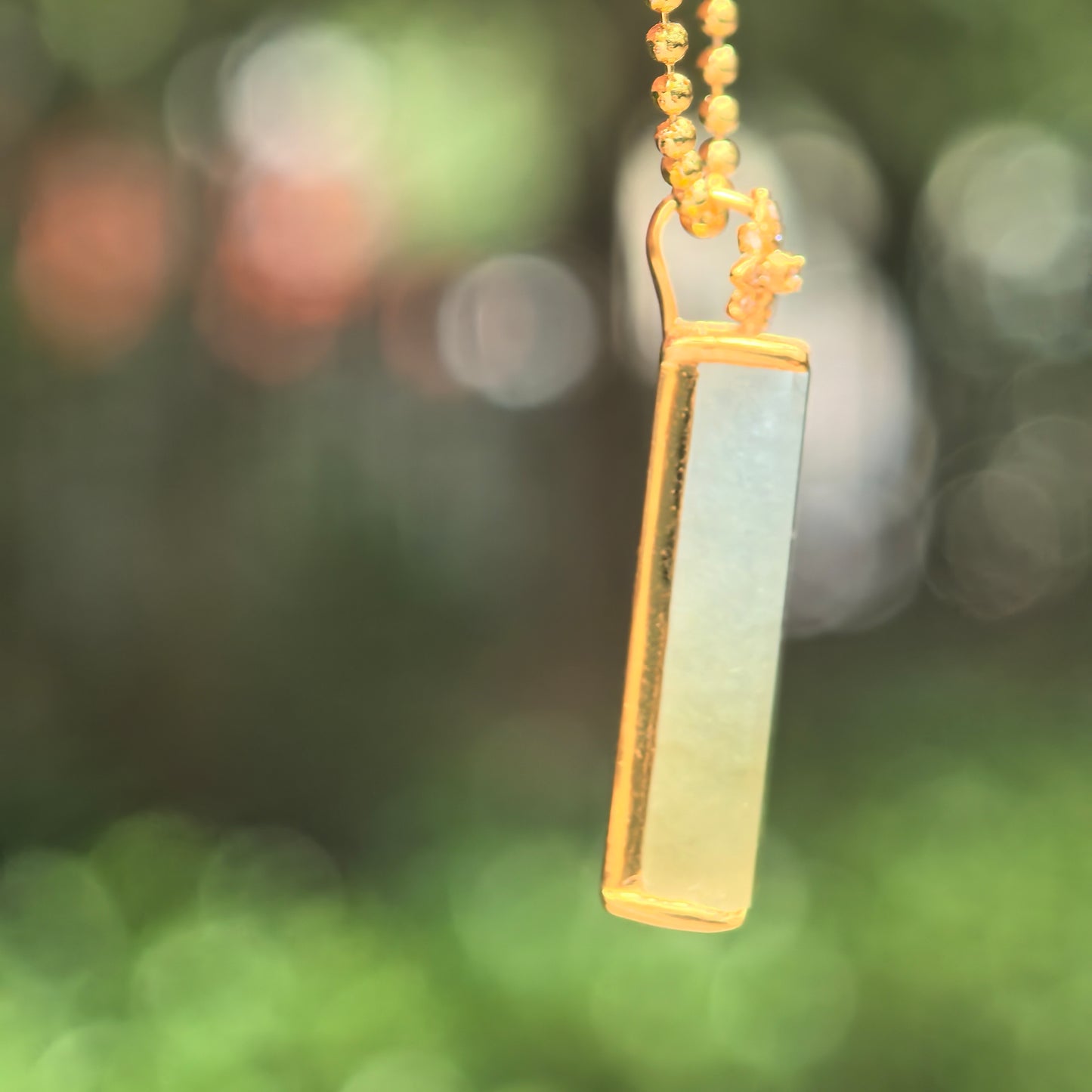 Natural Grade-A Icy Yellow Plain Plaque Jadeite Pendant with 18K Gold · Burmese Jade