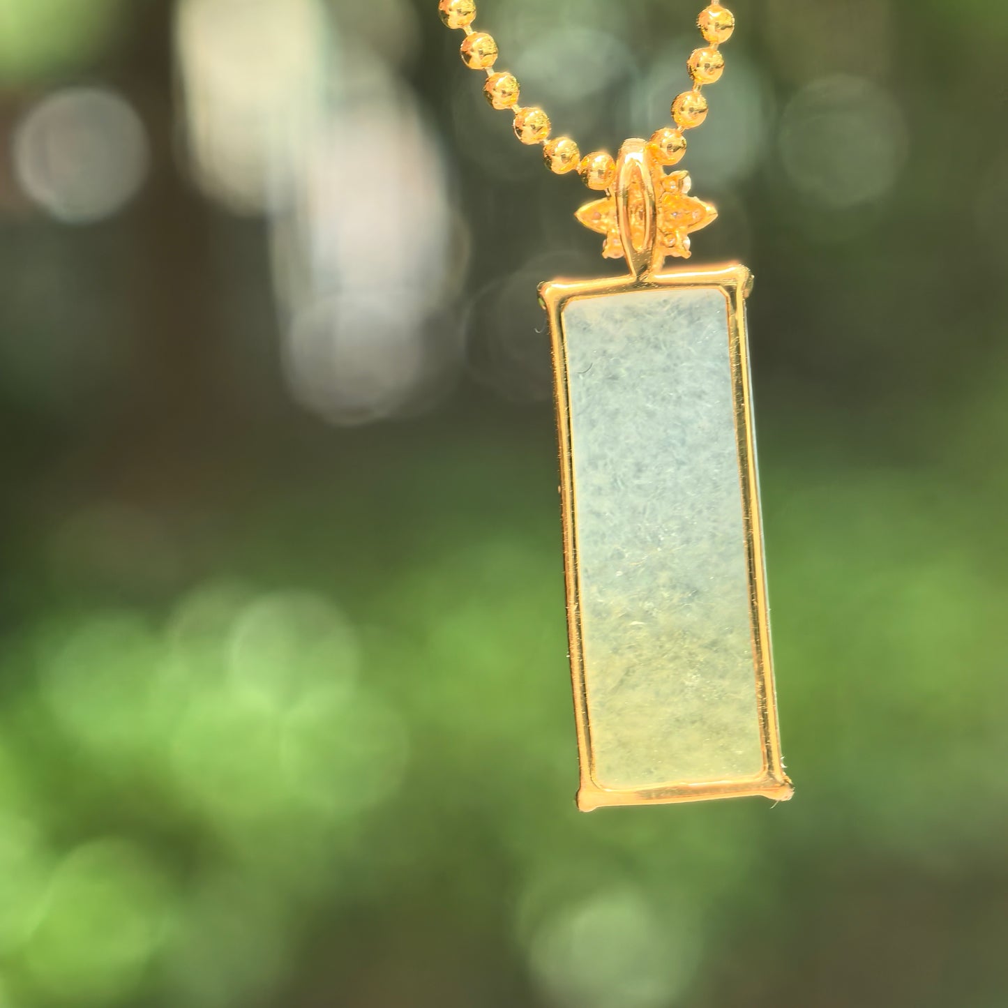 Natural Grade-A Icy Yellow Plain Plaque Jadeite Pendant with 18K Gold · Burmese Jade