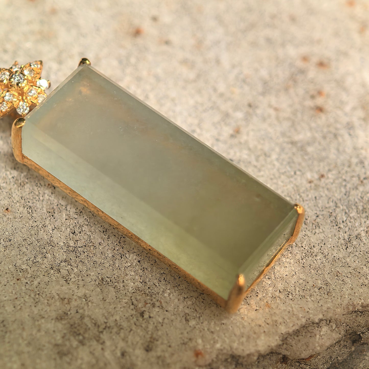 Natural Grade-A Icy Yellow Plain Plaque Jadeite Pendant with 18K Gold · Burmese Jade
