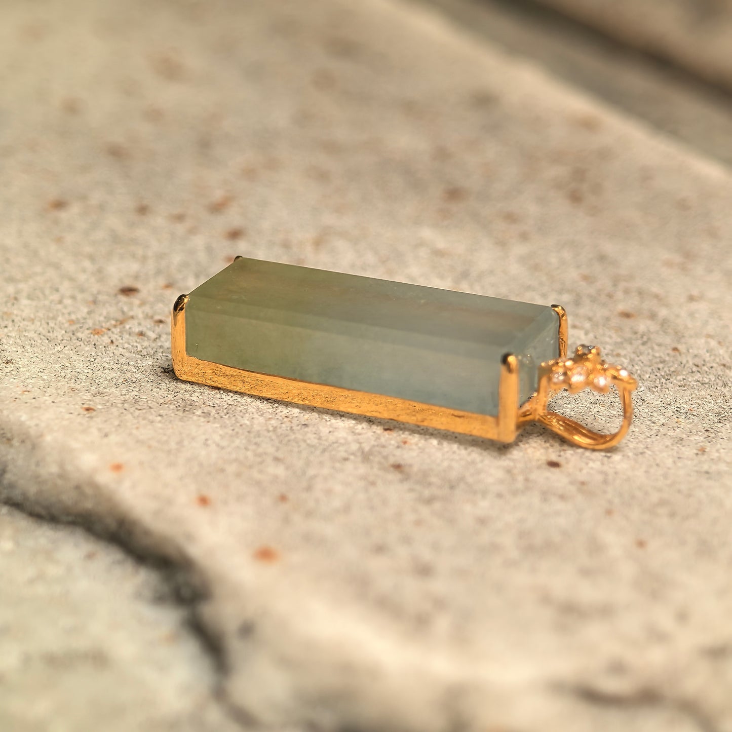 Natural Grade-A Icy Yellow Plain Plaque Jadeite Pendant with 18K Gold · Burmese Jade