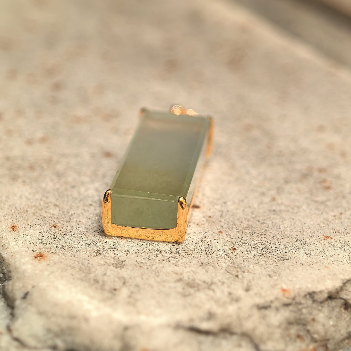 Natural Grade-A Icy Yellow Plain Plaque Jadeite Pendant with 18K Gold · Burmese Jade