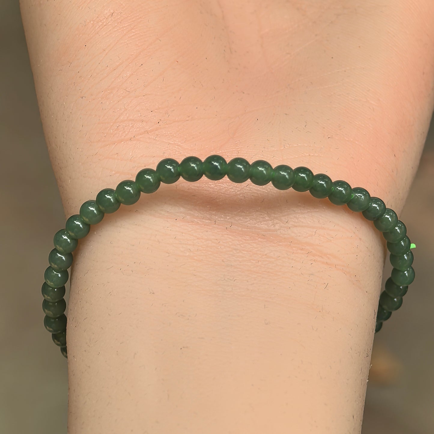 Natural Grade-A Icy Glutinous Green Jadeite Beaded Bracelet · Burmese Jade 3.8mm