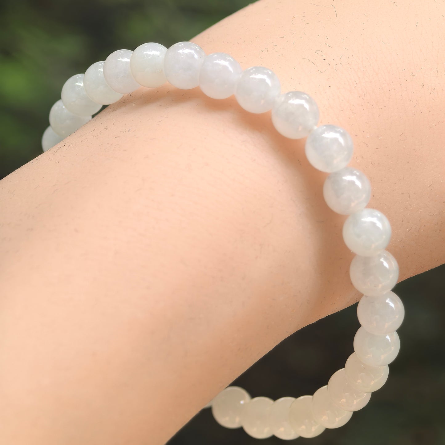 Natural Grade-A Icy Glutinous White Jadeite Beaded Bracelet · Burmese Jade 6mm