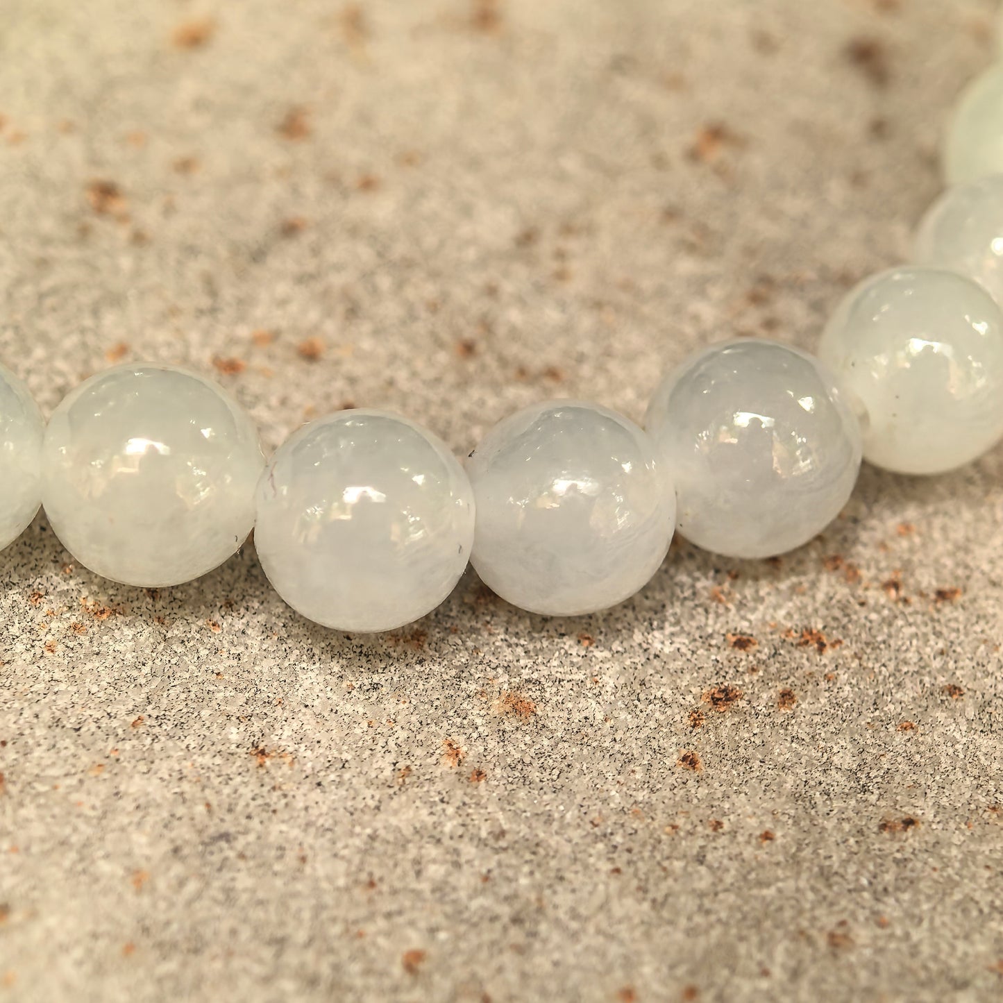 Natural Grade-A Icy Glutinous White Jadeite Beaded Bracelet · Burmese Jade 6mm