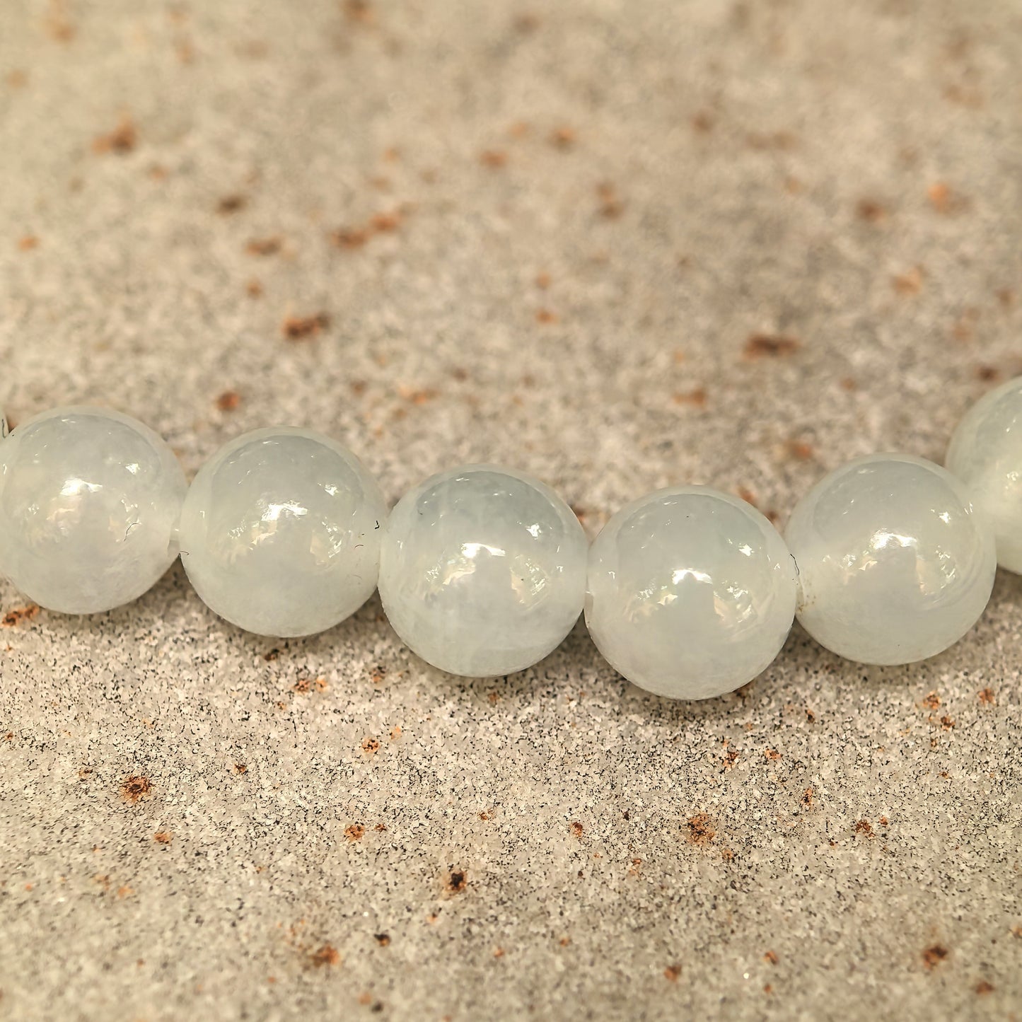 Natural Grade-A Icy Glutinous White Jadeite Beaded Bracelet · Burmese Jade 6mm