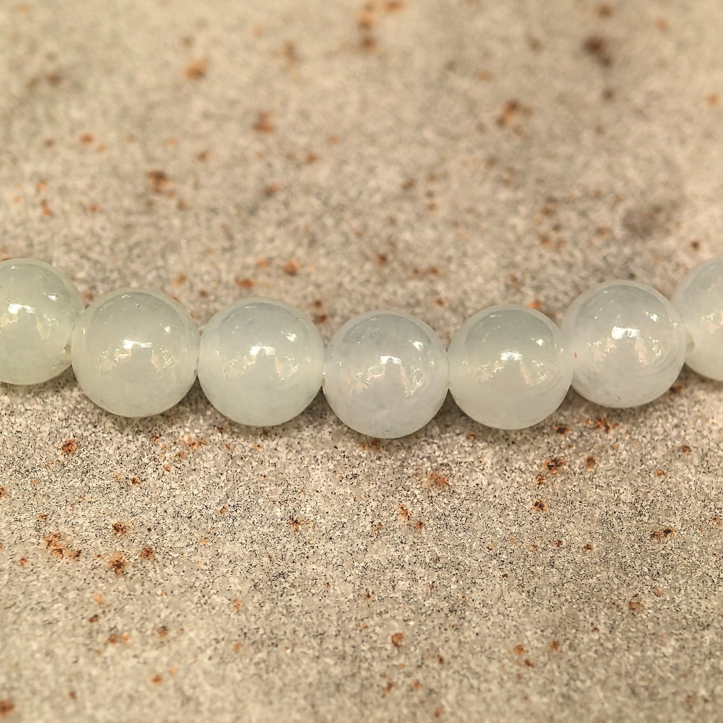 Natural Grade-A Icy Glutinous White Jadeite Beaded Bracelet · Burmese Jade 6mm