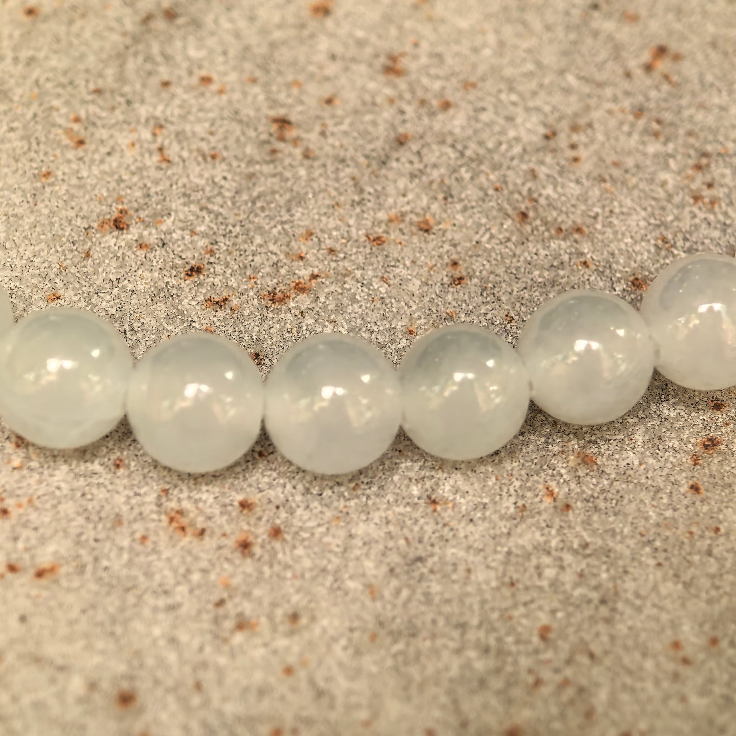 Natural Grade-A Icy Glutinous White Jadeite Beaded Bracelet · Burmese Jade 6mm