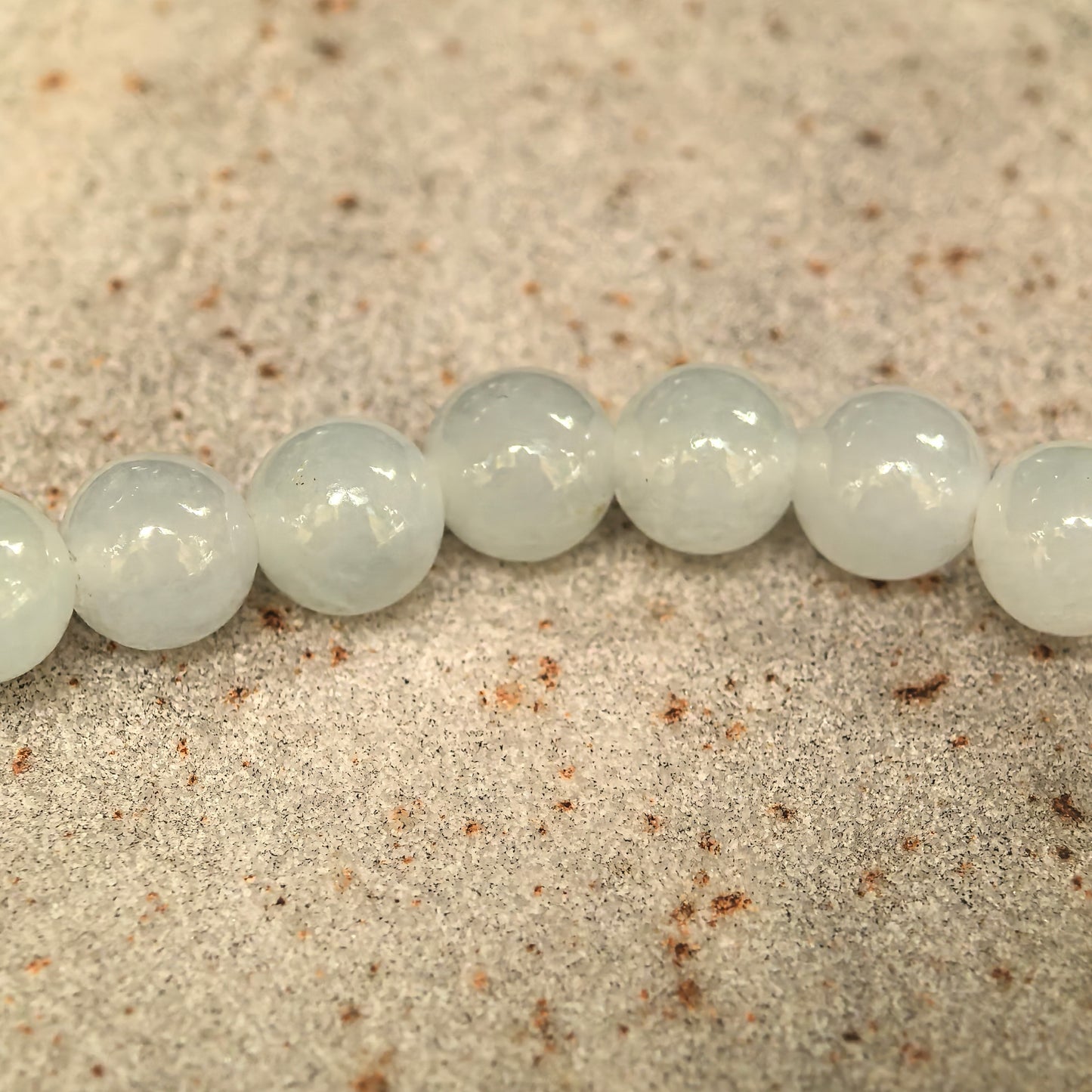 Natural Grade-A Icy Glutinous White Jadeite Beaded Bracelet · Burmese Jade 6mm
