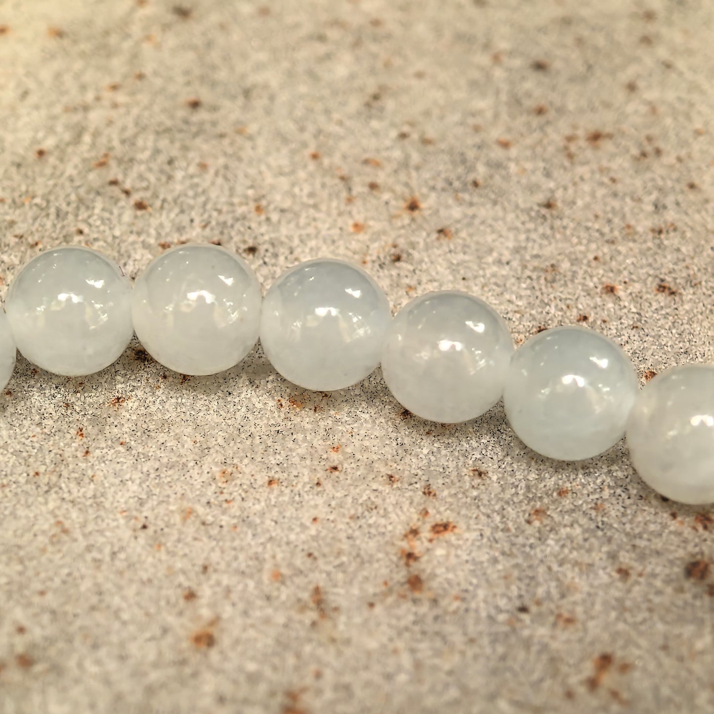 Natural Grade-A Icy Glutinous White Jadeite Beaded Bracelet · Burmese Jade 6mm