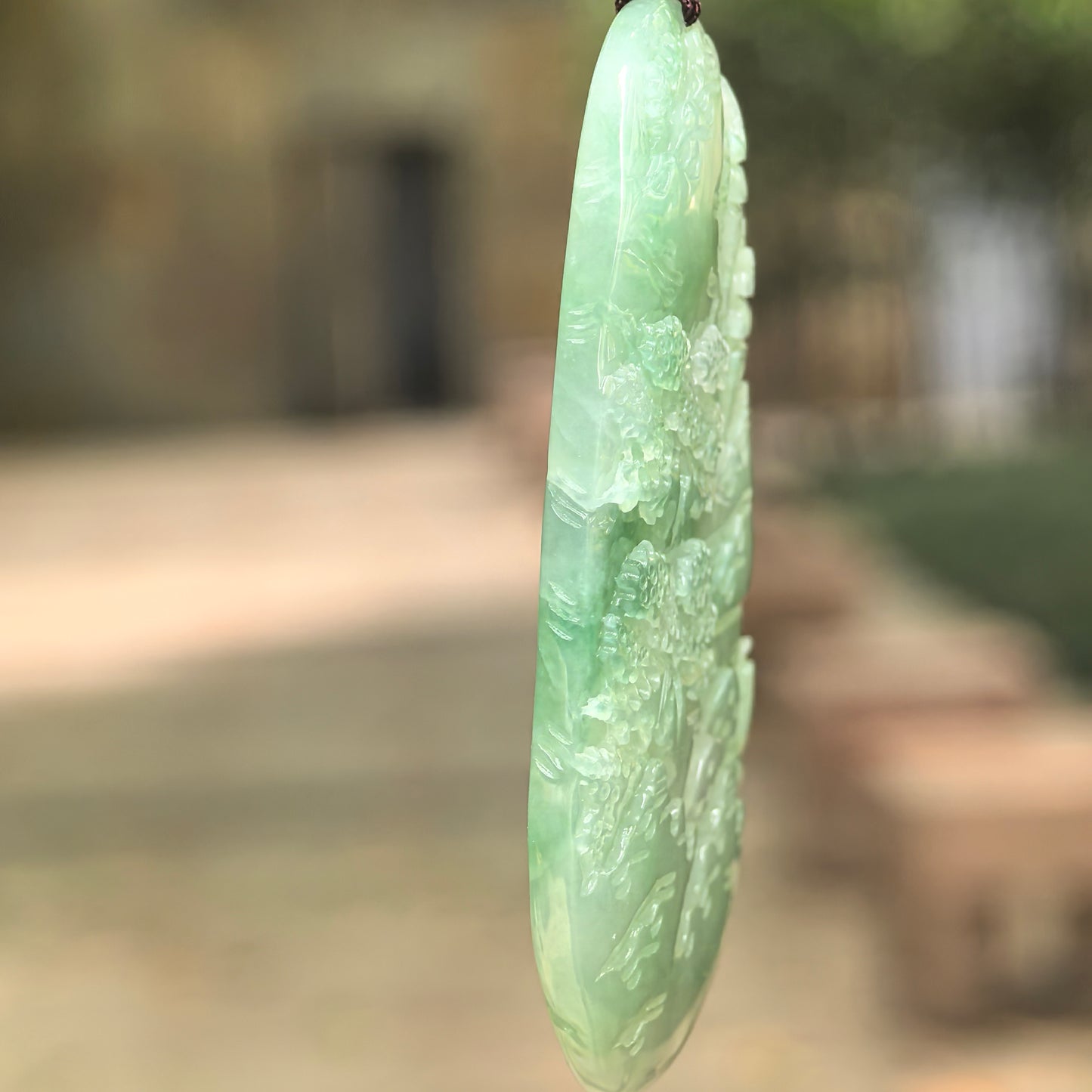 Natural Grade-A Glutinous Green Landscape Jadeite Pendant · Burmese Jade