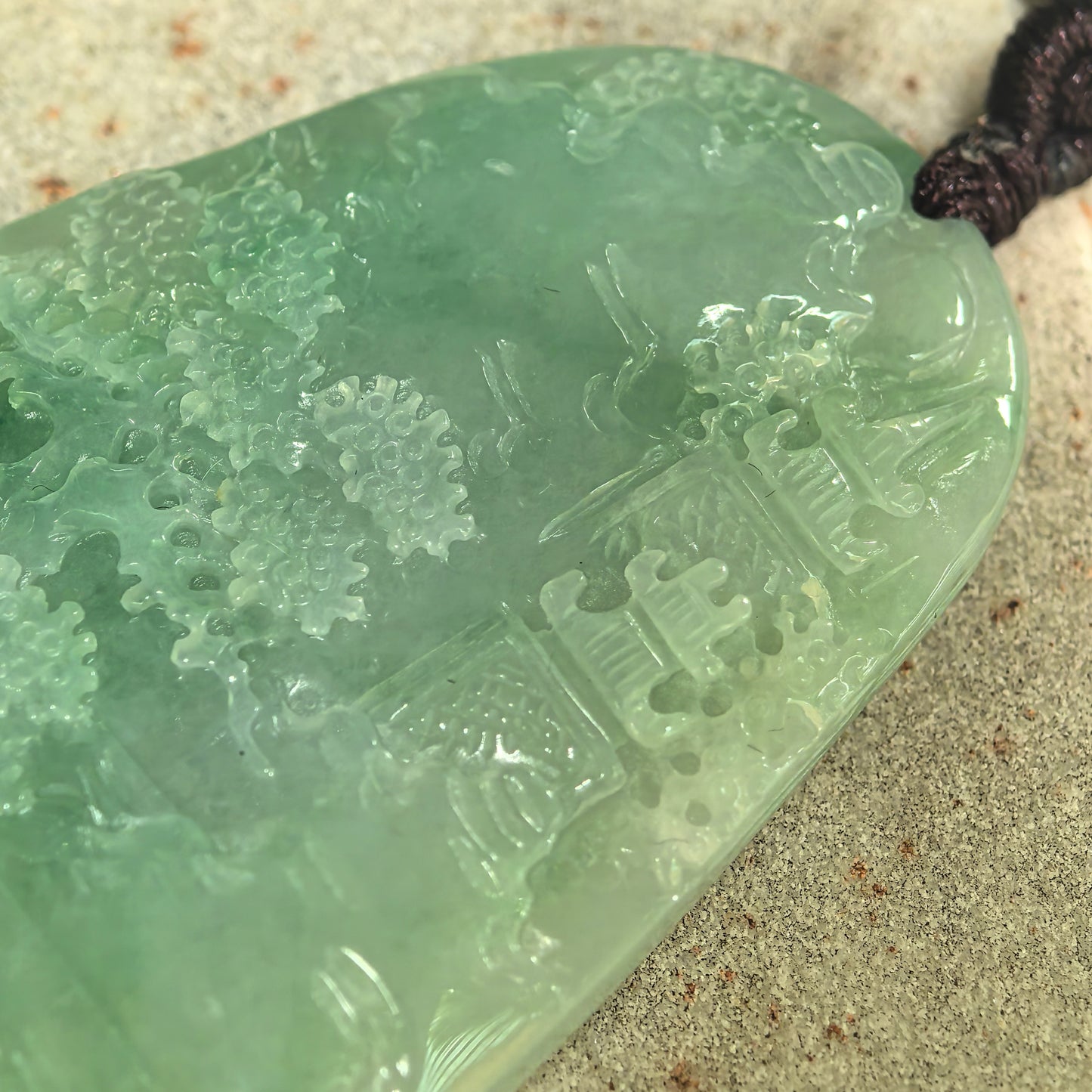 Natural Grade-A Glutinous Green Landscape Jadeite Pendant · Burmese Jade