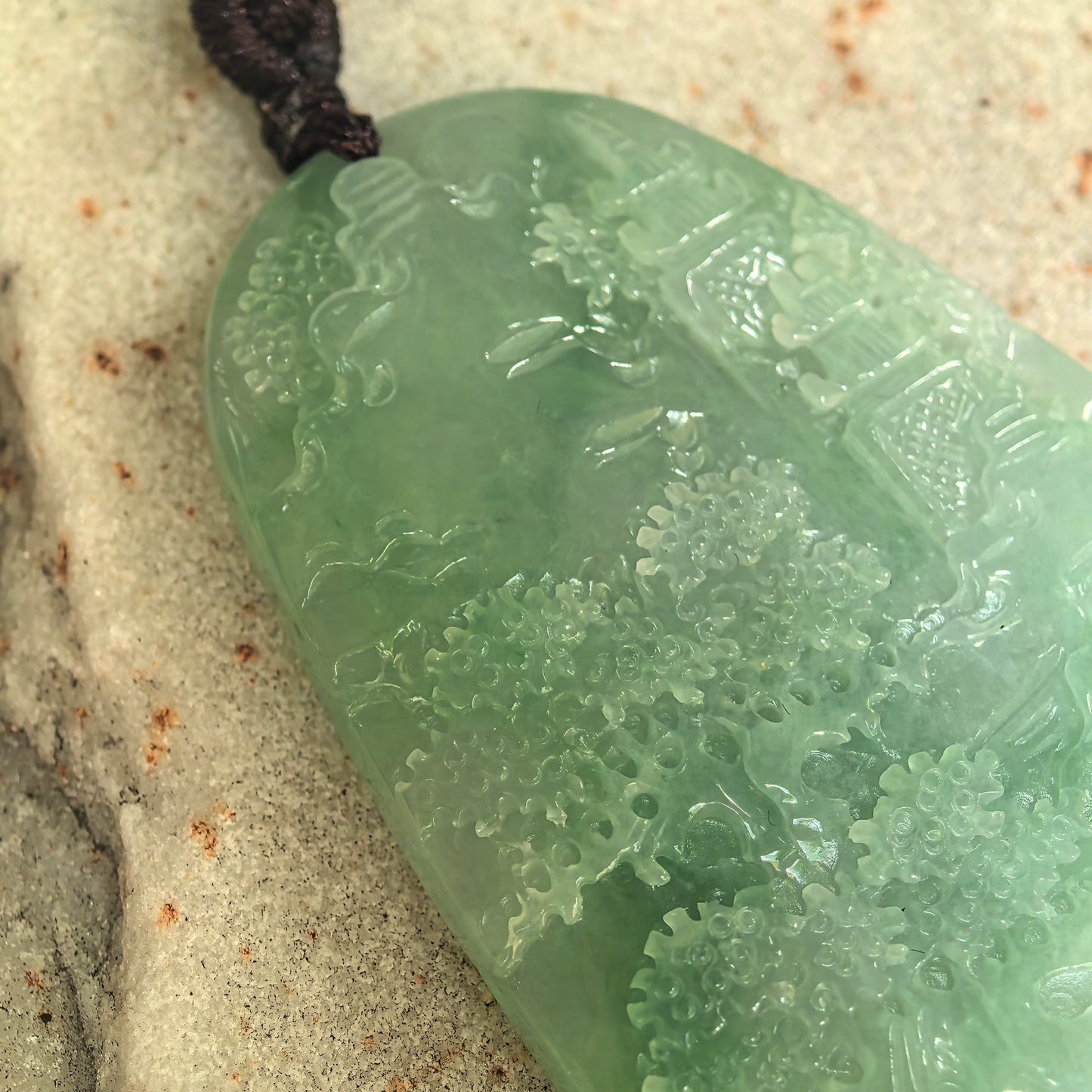 Natural Grade-A Glutinous Green Landscape Jadeite Pendant · Burmese Jade