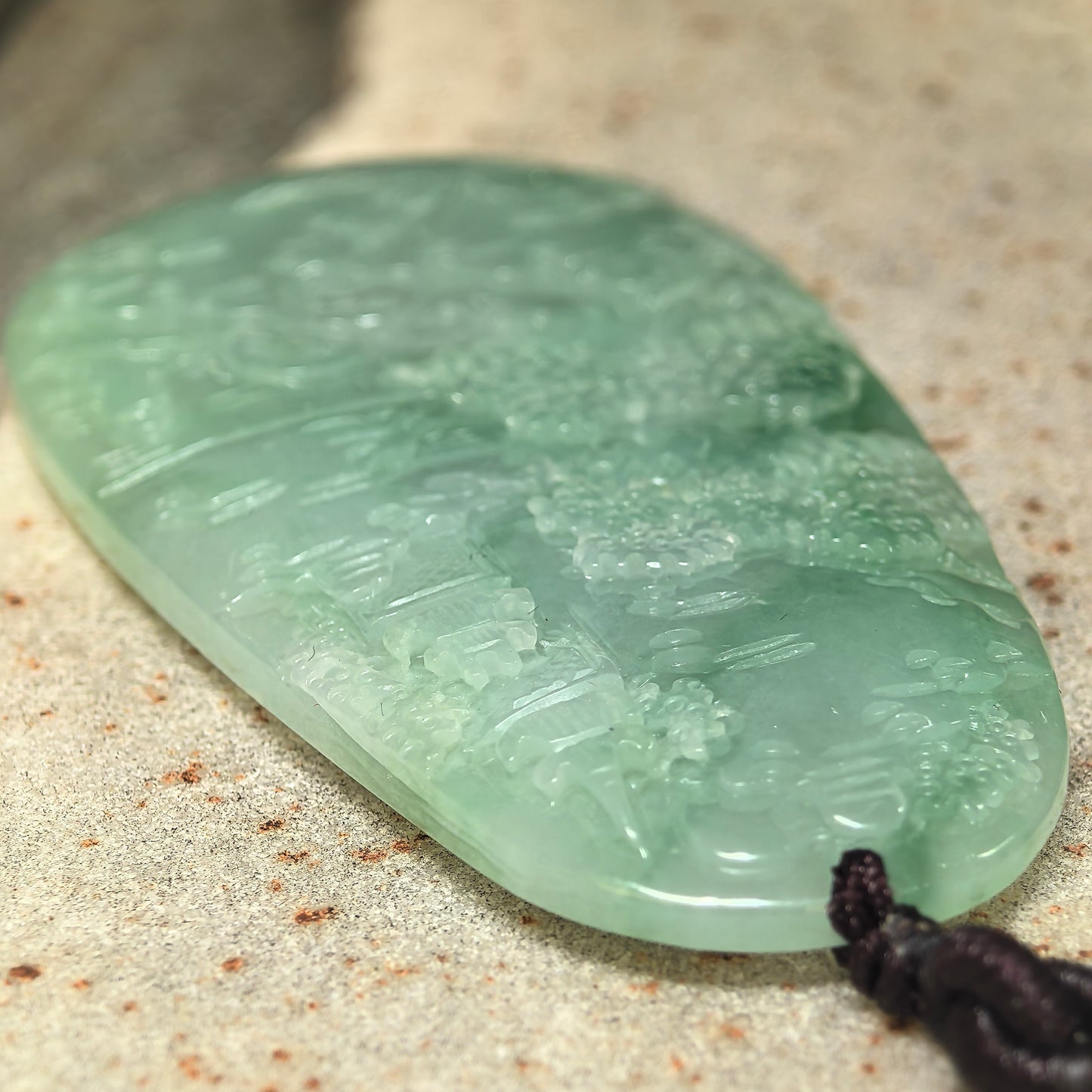 Natural Grade-A Glutinous Green Landscape Jadeite Pendant · Burmese Jade