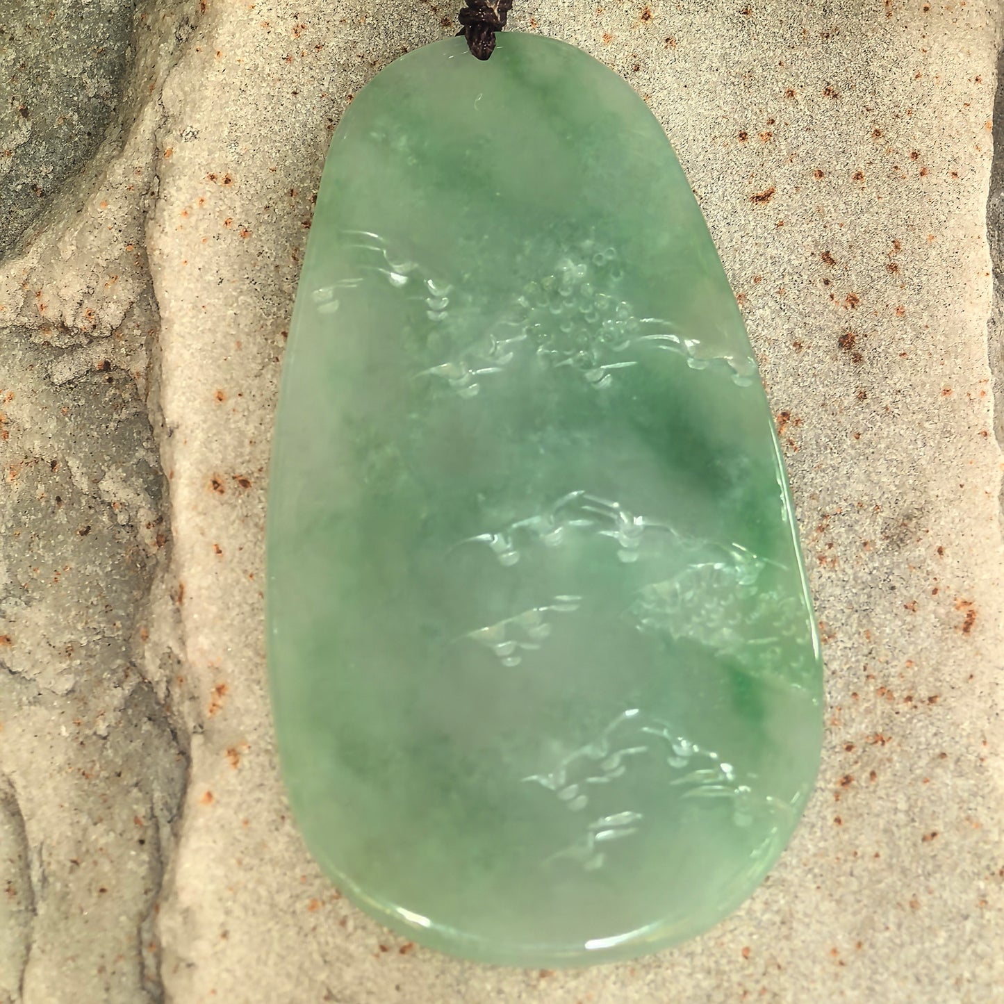Natural Grade-A Glutinous Green Landscape Jadeite Pendant · Burmese Jade